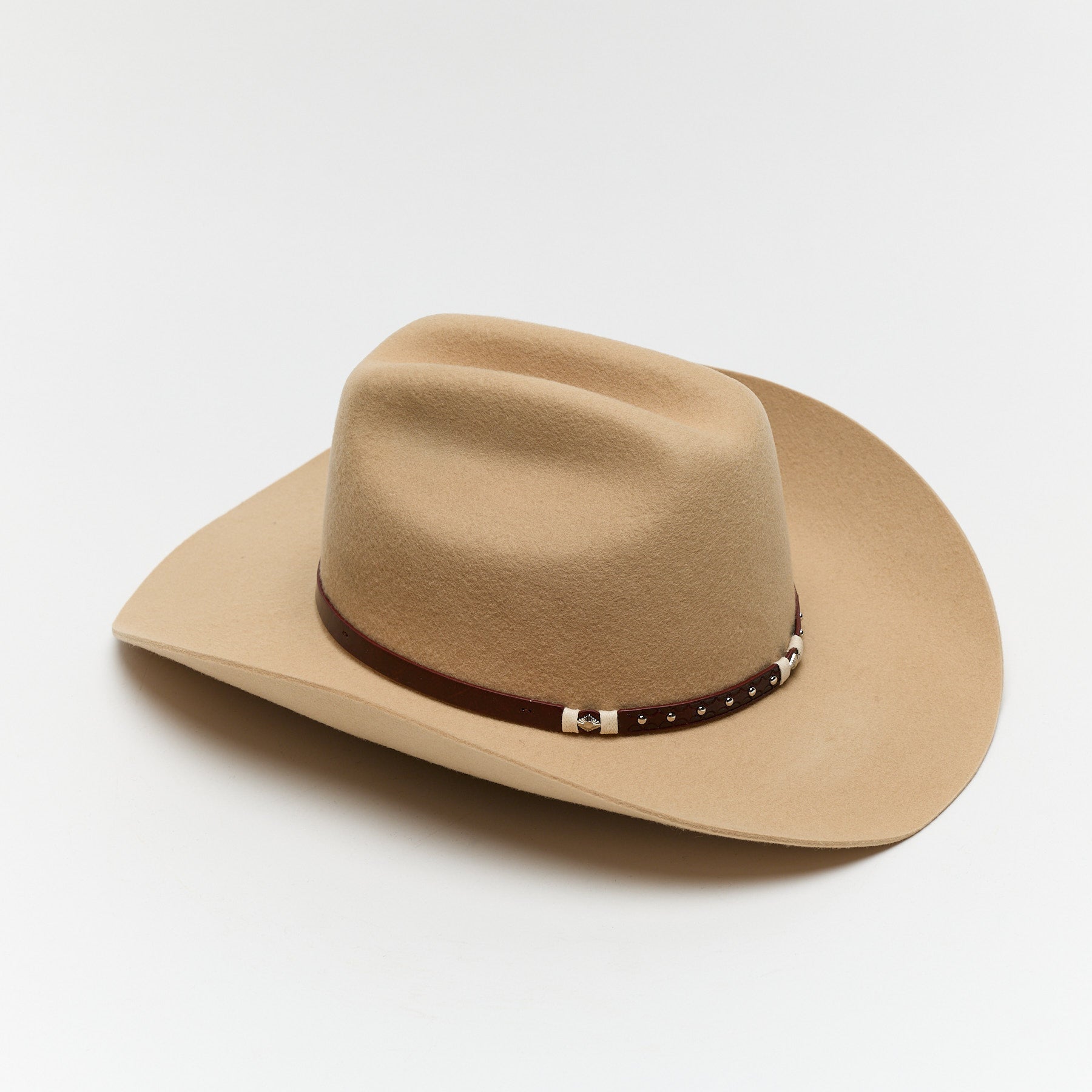 Carriston Wool Western Cattleman Cowboy Hat with Cognac Studded Leather Hatband