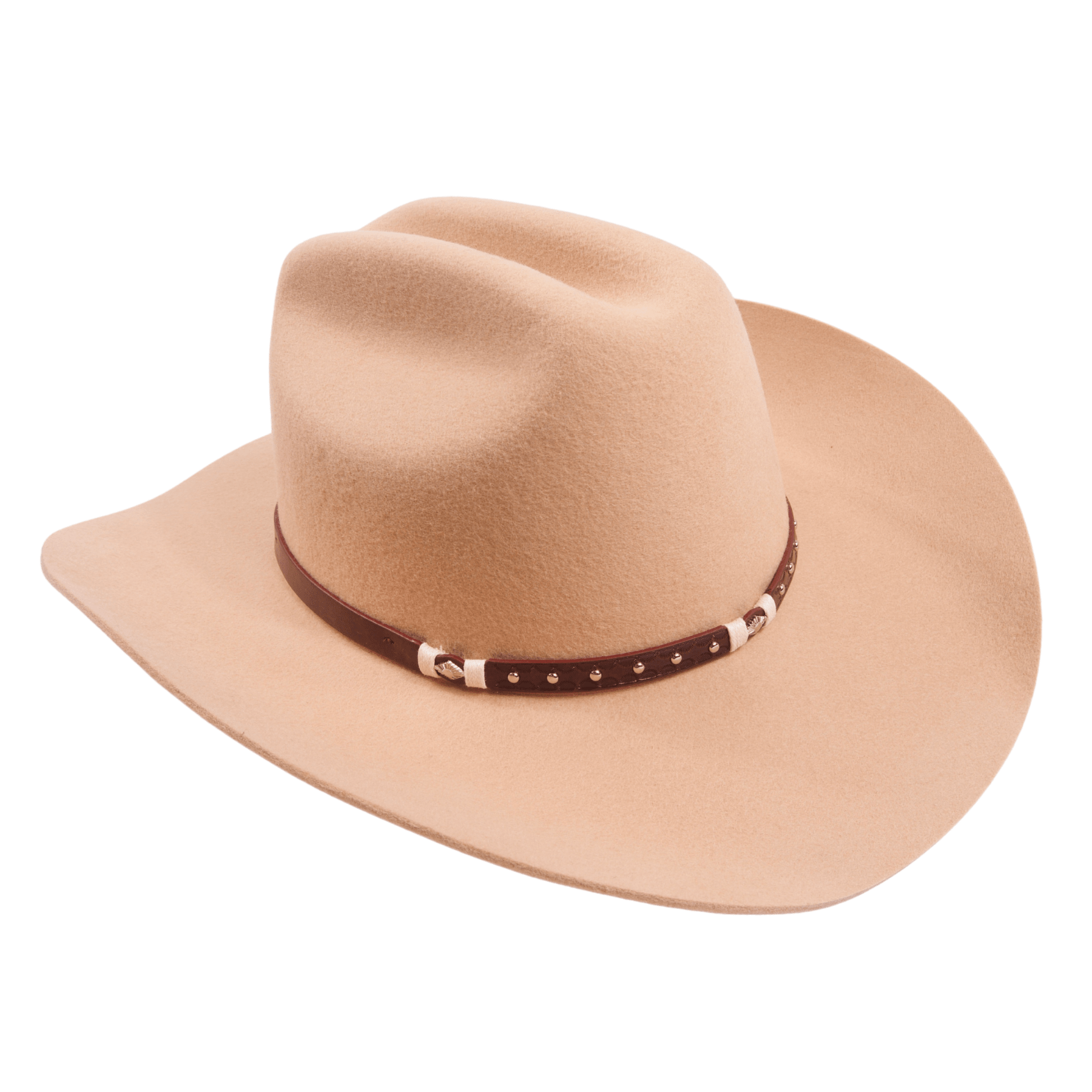 Carriston Wool Western Cattleman Cowboy Hat with Cognac Studded Leather Hatband