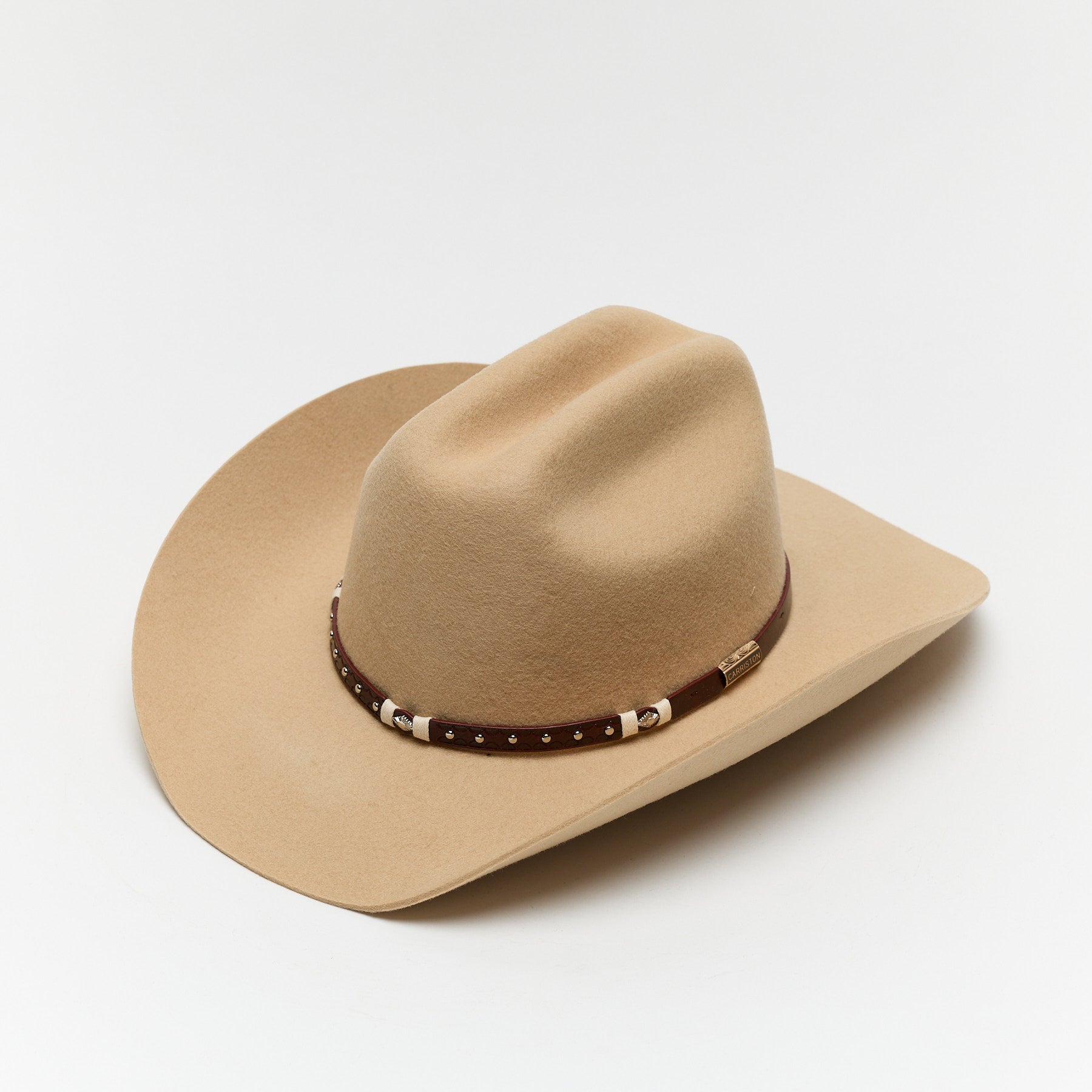 Carriston Wool Western Cattleman Cowboy Hat with Cognac Studded Leather Hatband