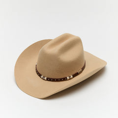 Carriston Wool Western Cattleman Cowboy Hat with Cognac Studded Leather Hatband