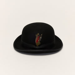 Classic Black Bowler Hat with Curved Brim