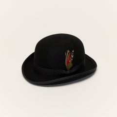 Classic Black Bowler Hat with Curved Brim