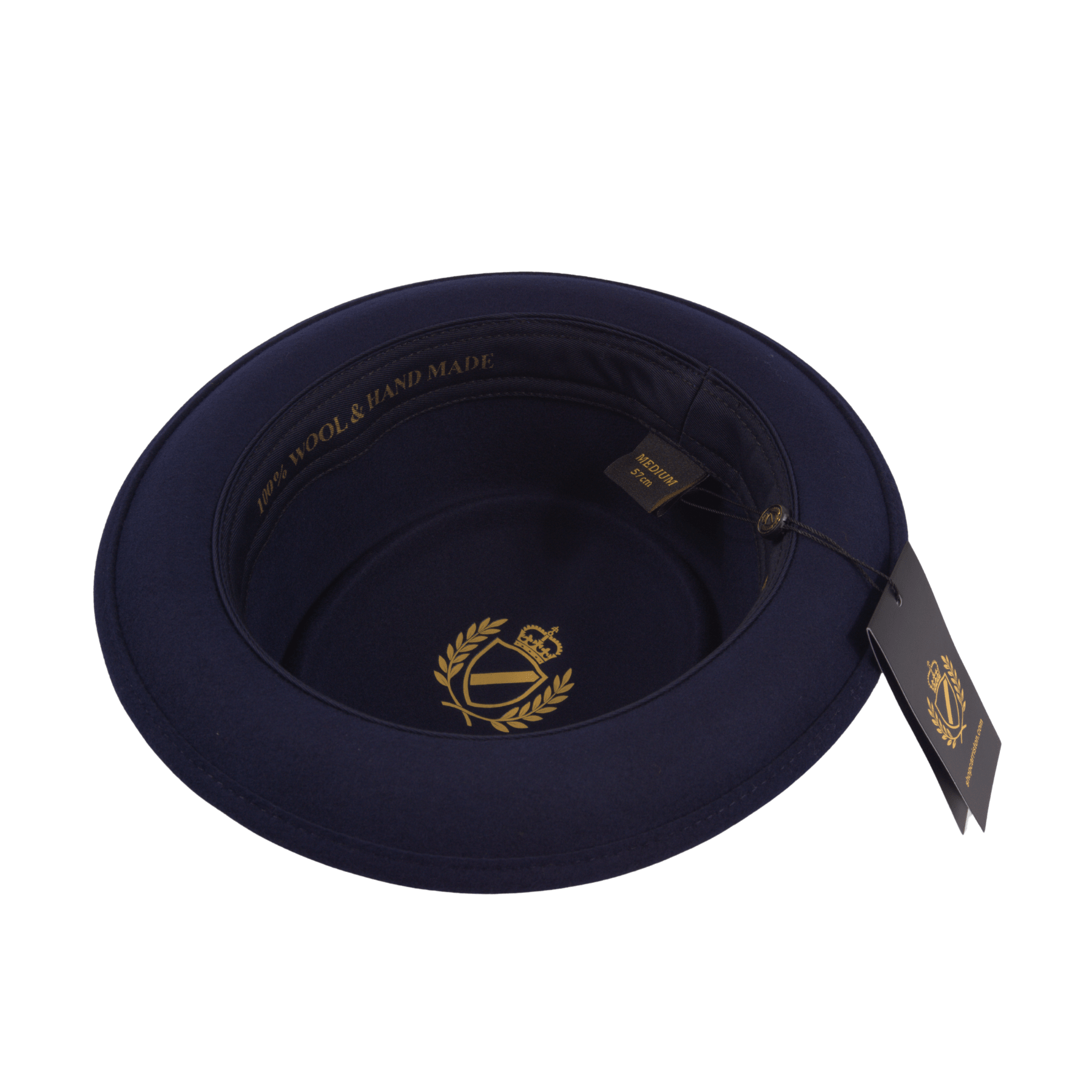 Classic Navy Wool Pork Pie Hat Flat Crown with Feather