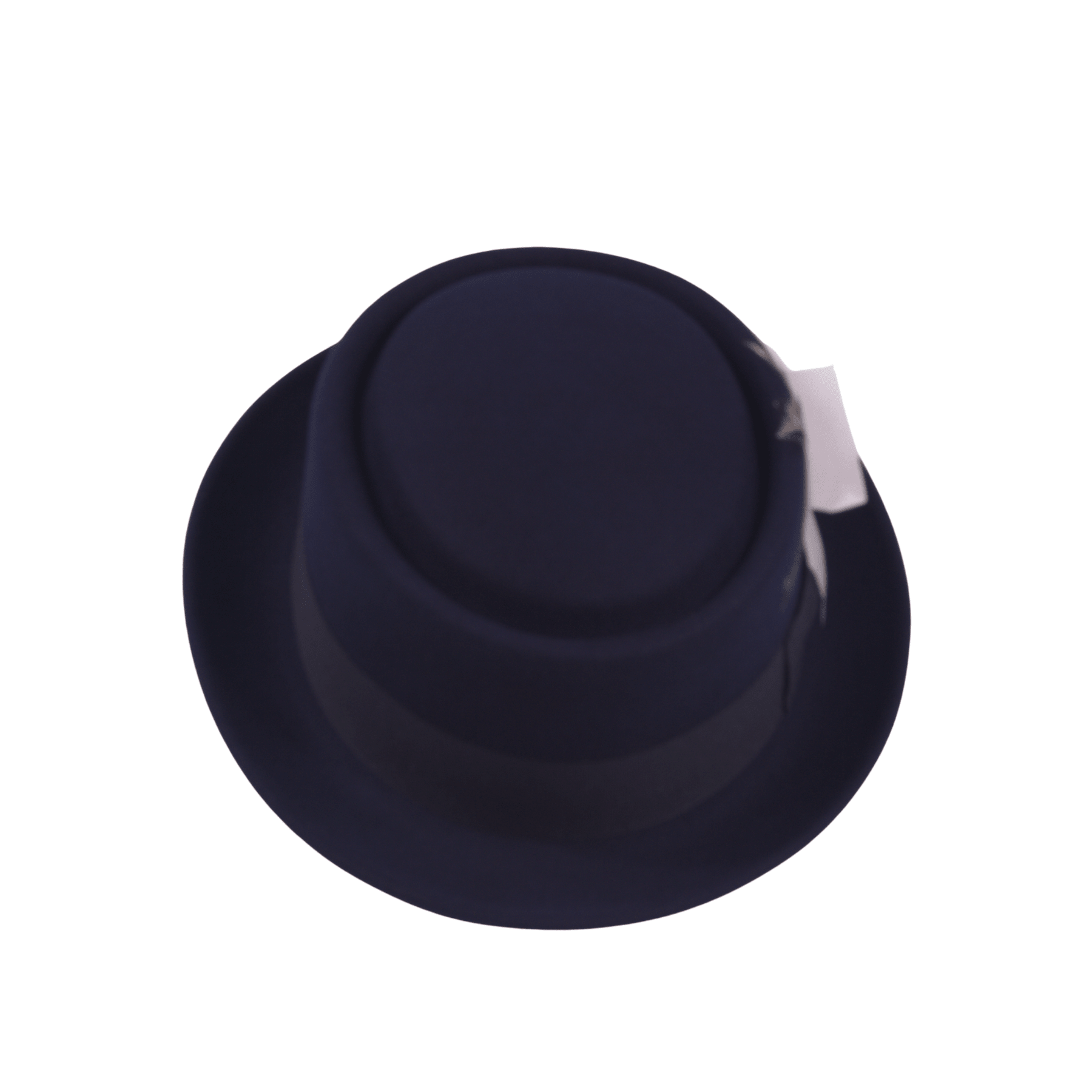 Classic Navy Wool Pork Pie Hat Flat Crown with Feather