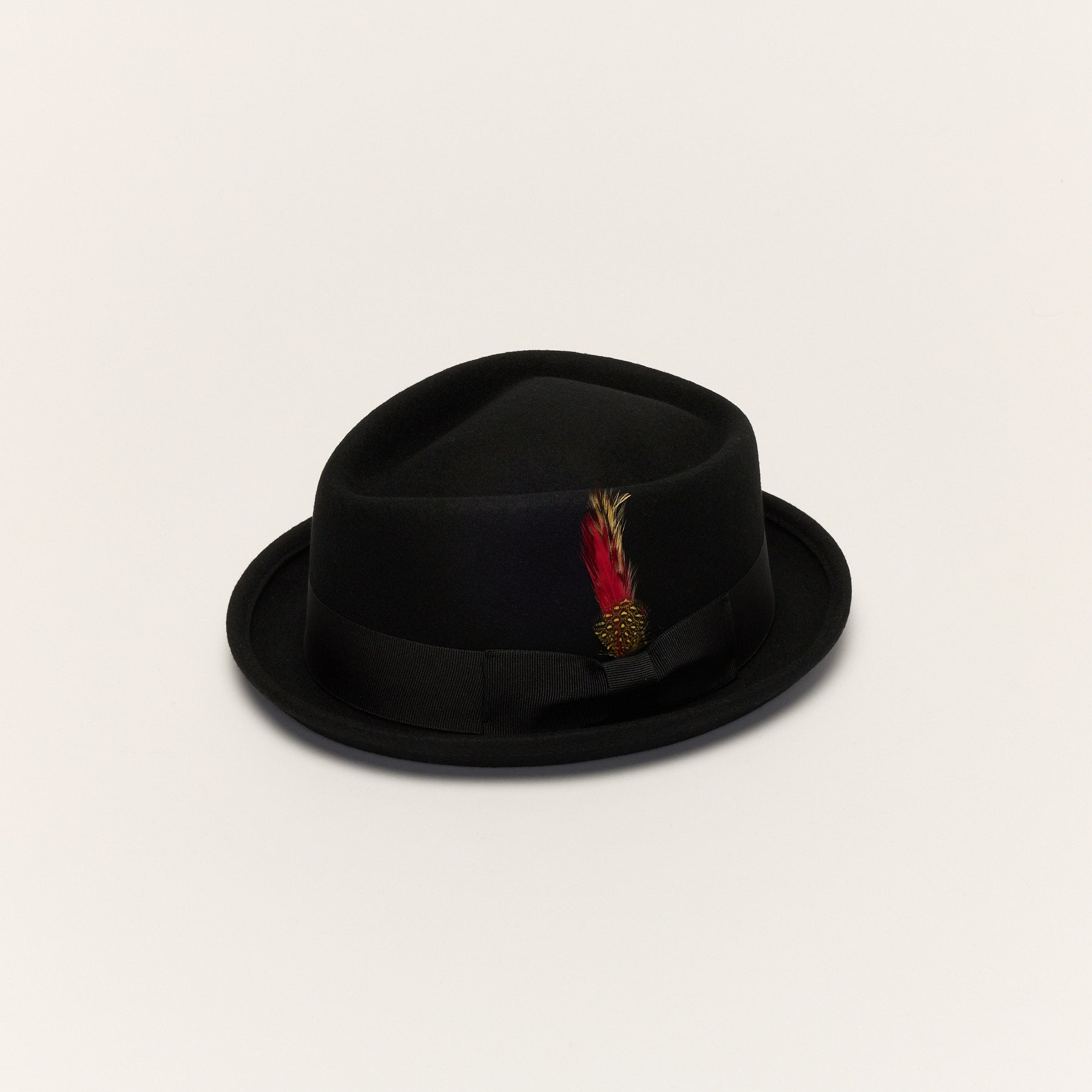 Diamond Crown Black Wool Pork Pie Hat