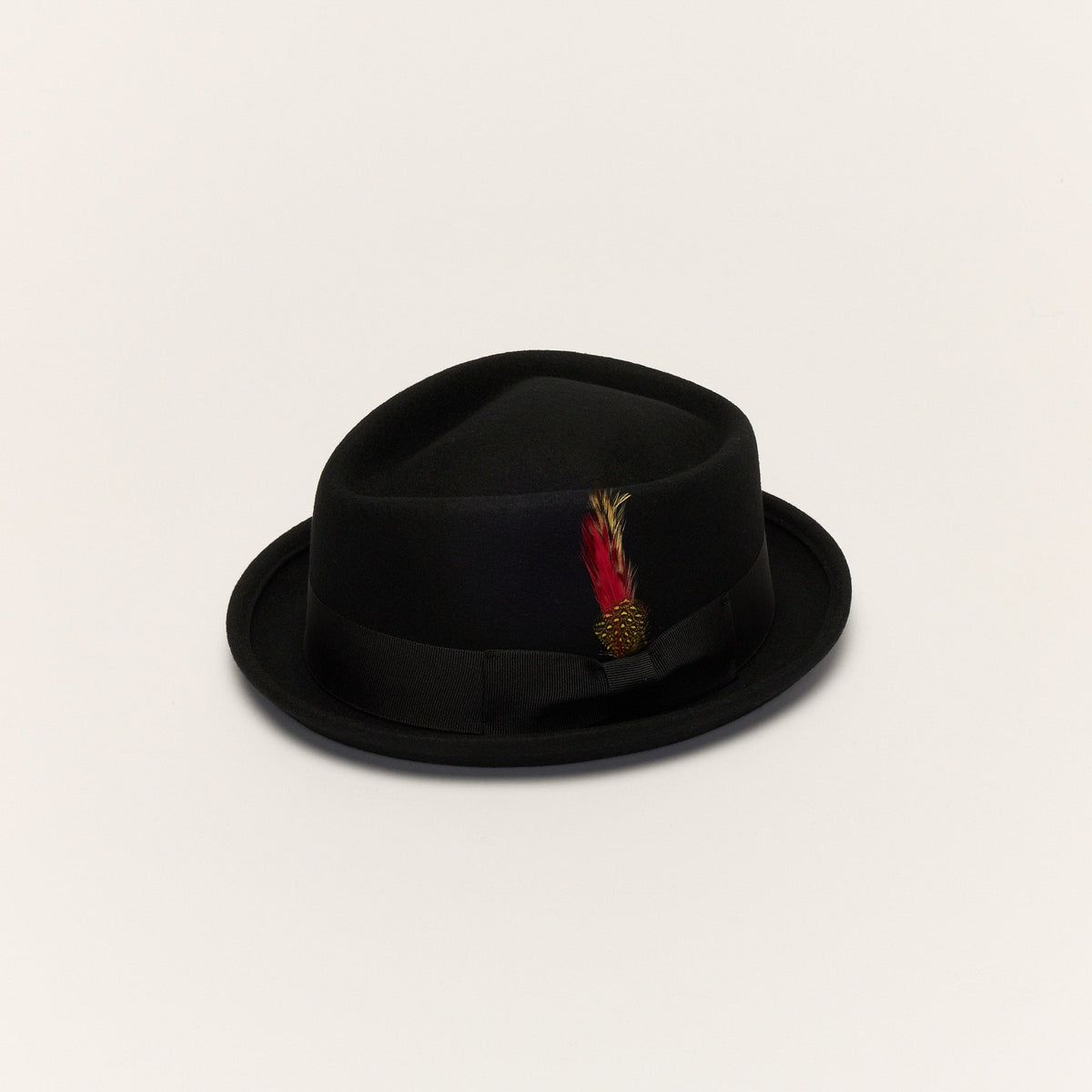 Diamond Crown Black Wool Pork Pie Hat