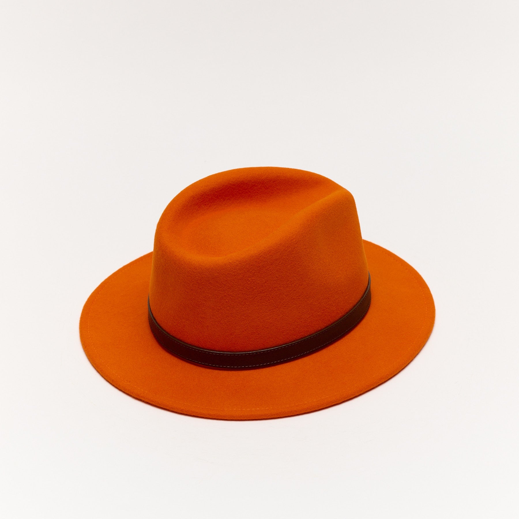 Orange Wool Felt Fedora Hat with Leather Band