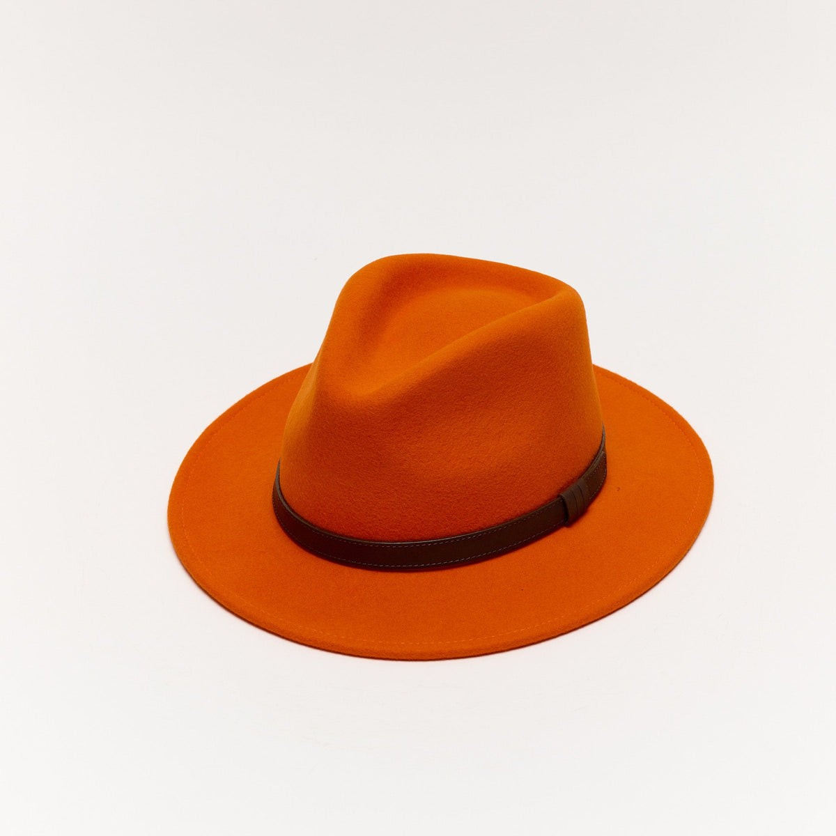 Orange Wool Felt Fedora Hat with Leather Band