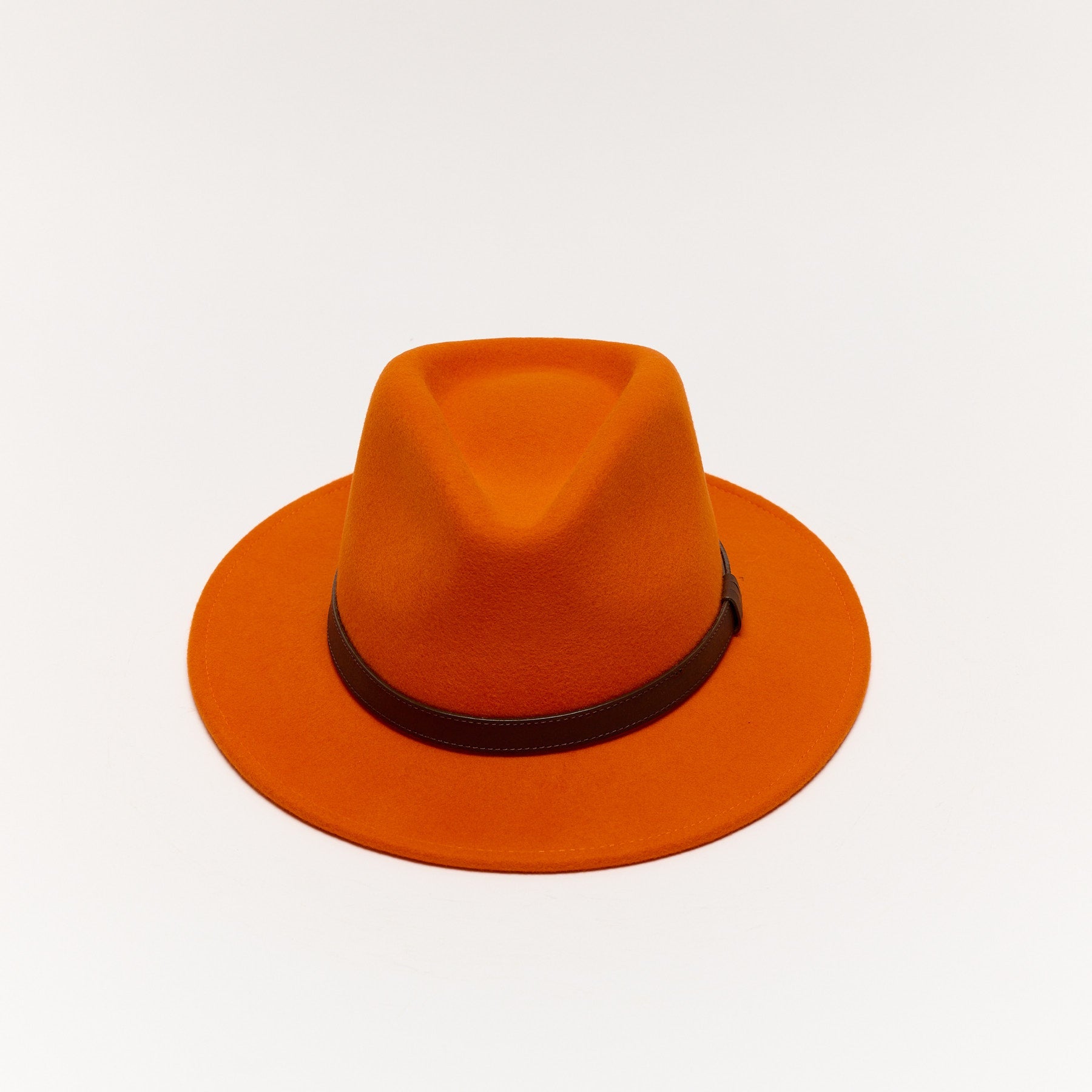 Orange Wool Felt Fedora Hat with Leather Band