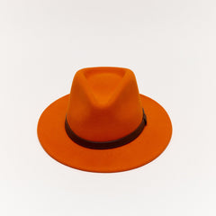 Orange Wool Felt Fedora Hat with Leather Band