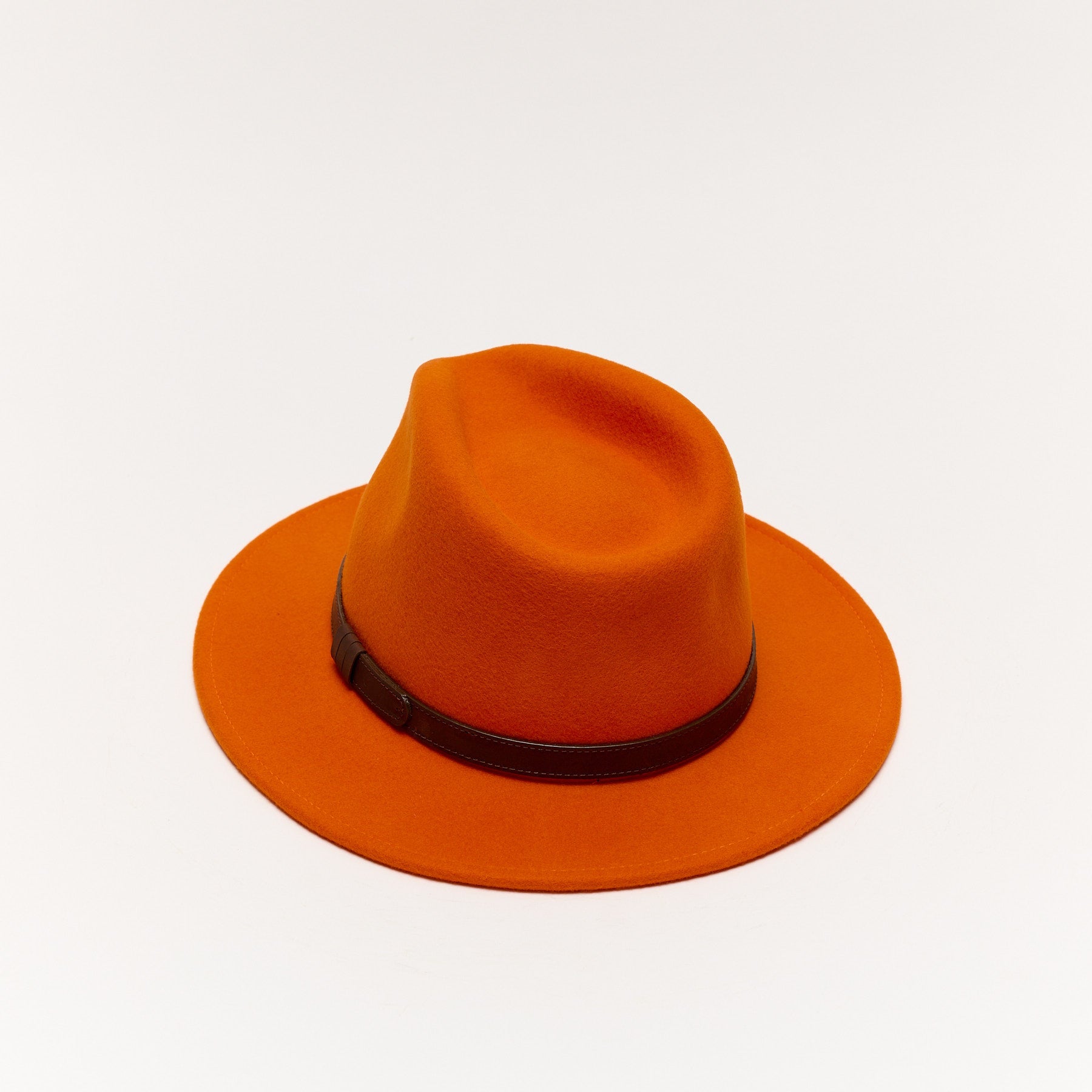 Orange Wool Felt Fedora Hat with Leather Band