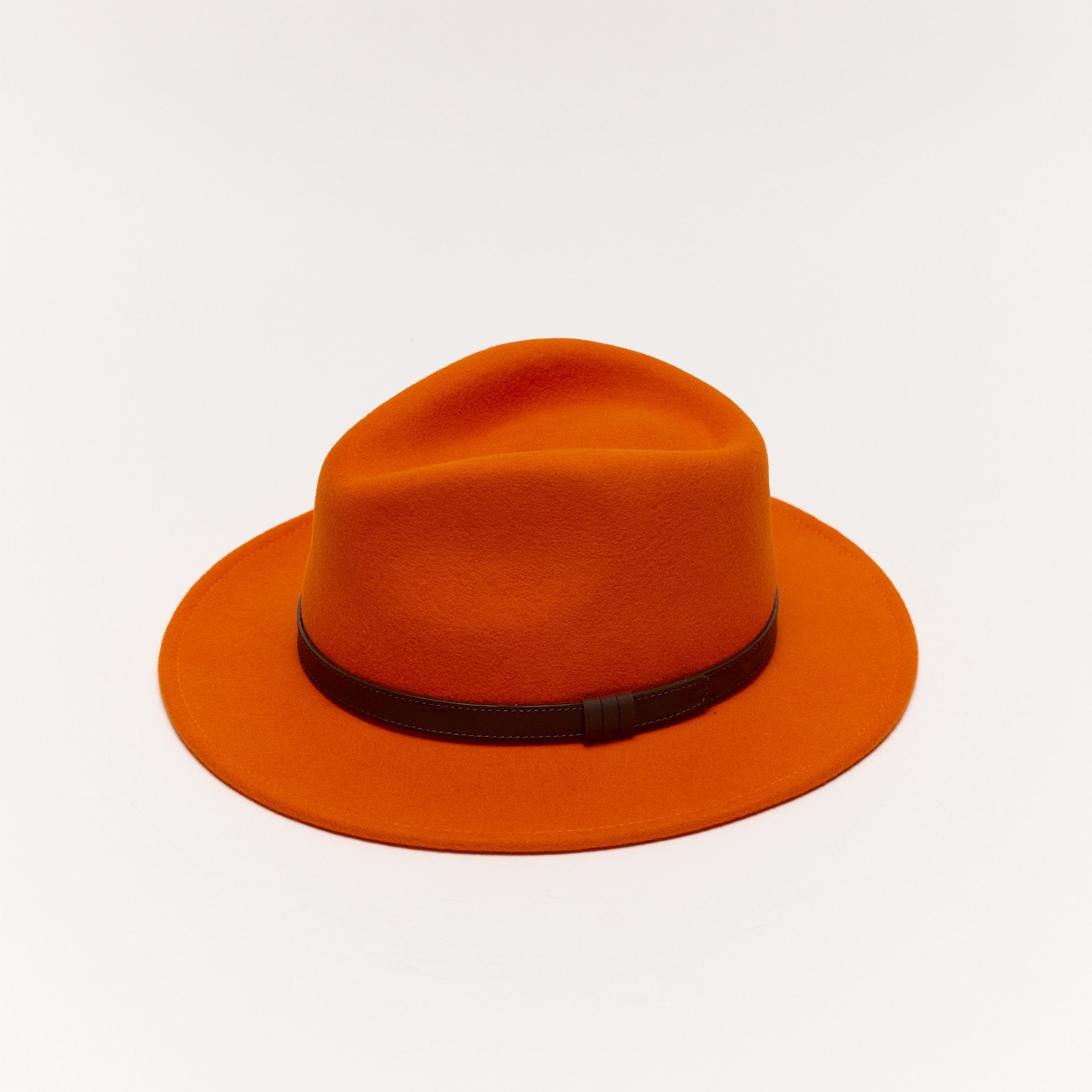 Orange Wool Felt Fedora Hat with Leather Band