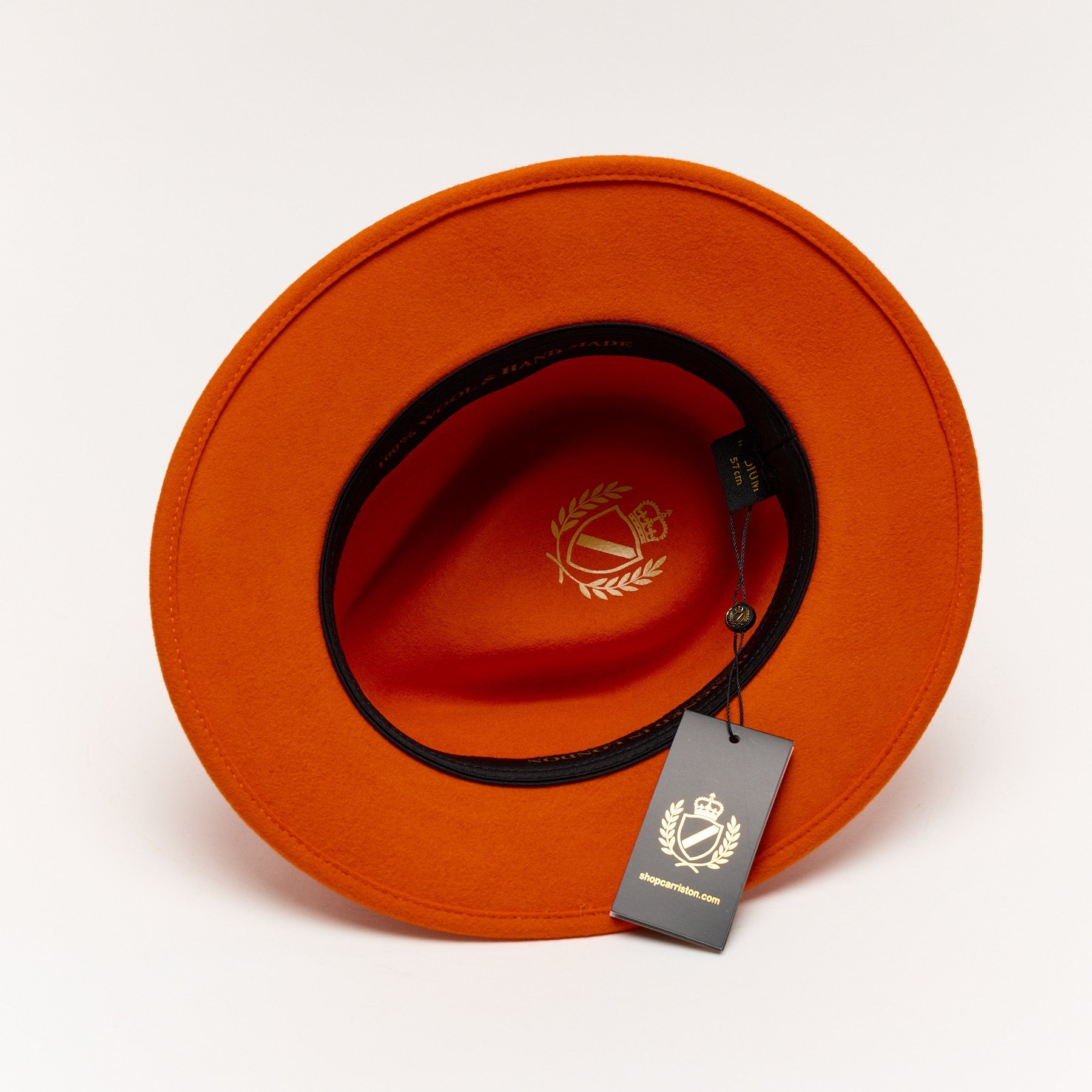 Orange Wool Felt Fedora Hat with Leather Band