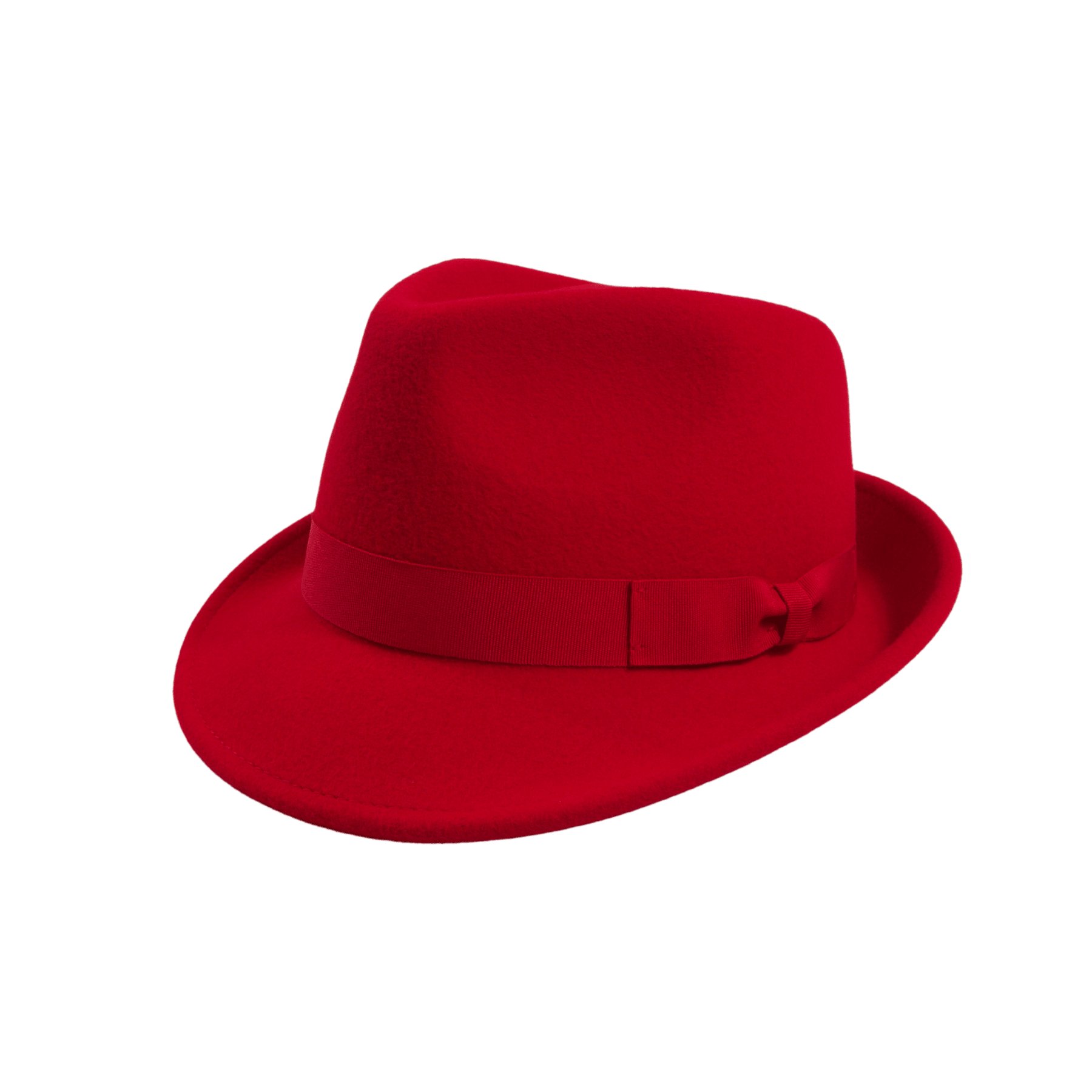 Red Wool Felt Trilby Hat with Teardrop Crown