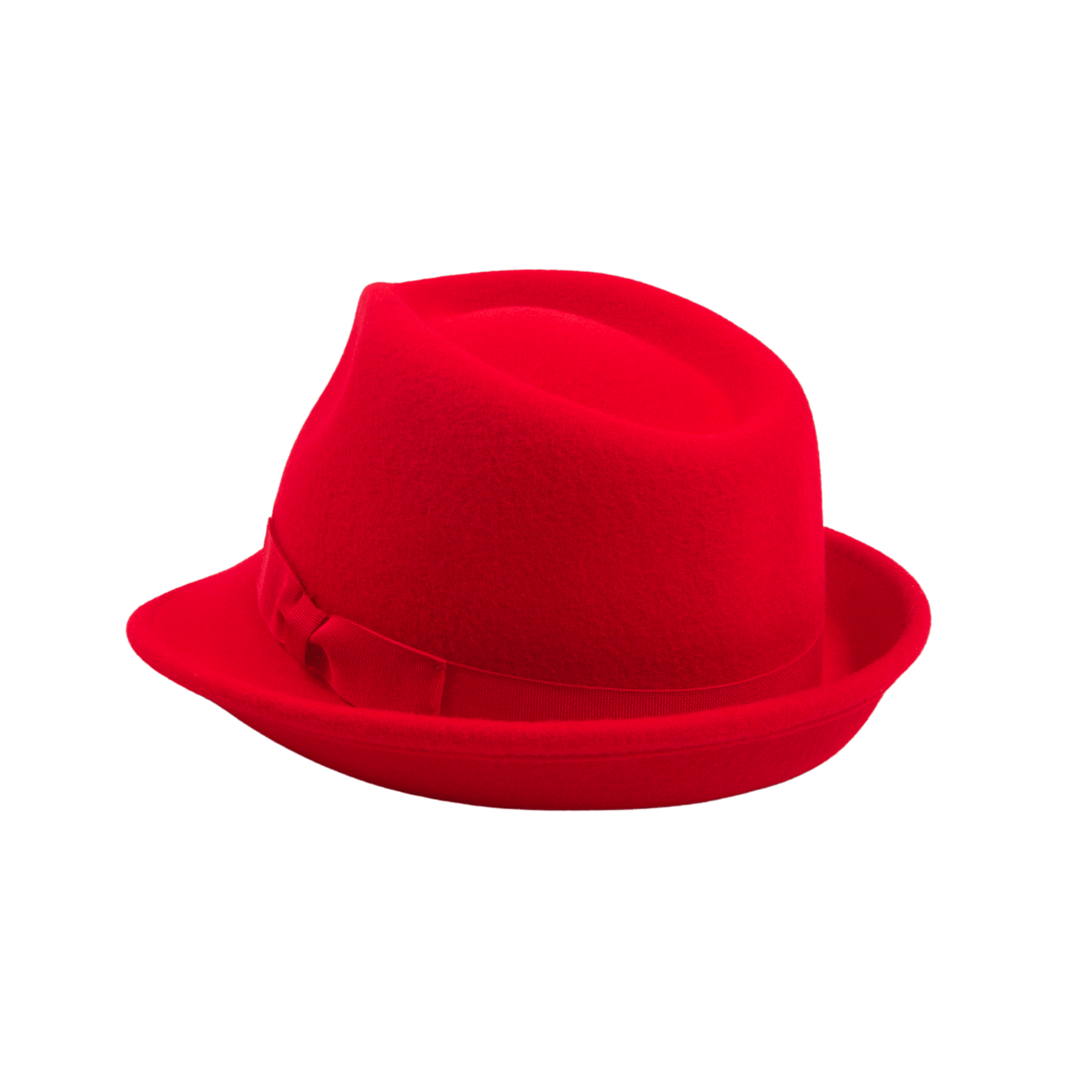 Red Wool Felt Trilby Hat with Teardrop Crown
