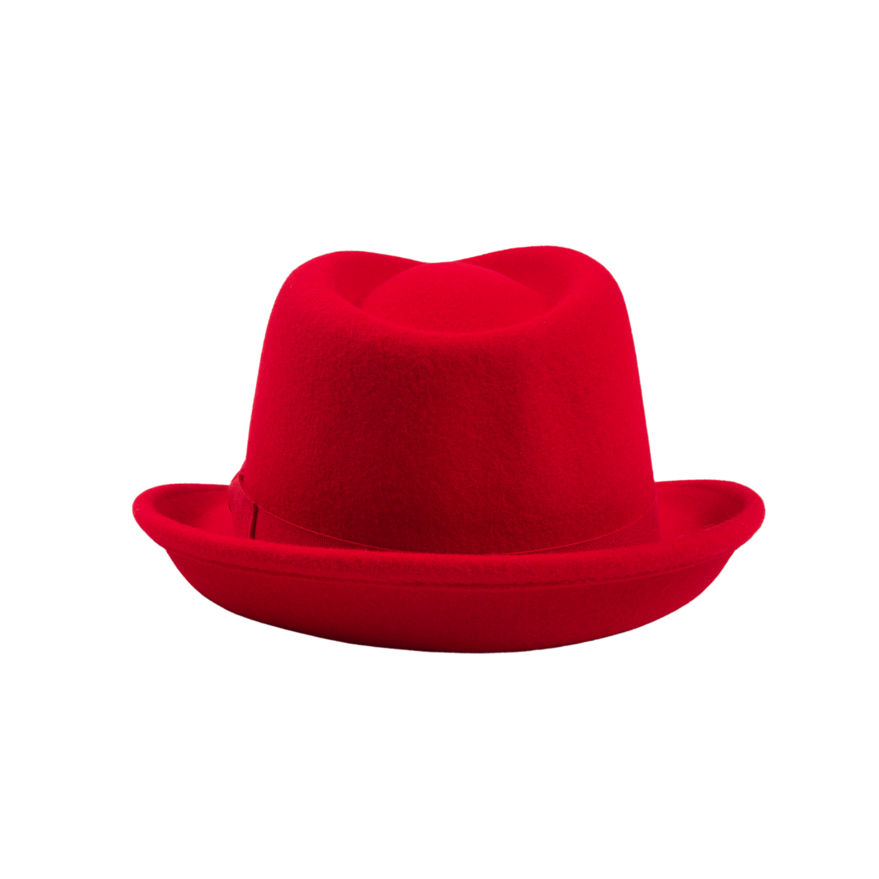 Red Wool Felt Trilby Hat with Teardrop Crown