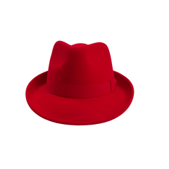 Red Wool Felt Trilby Hat with Teardrop Crown
