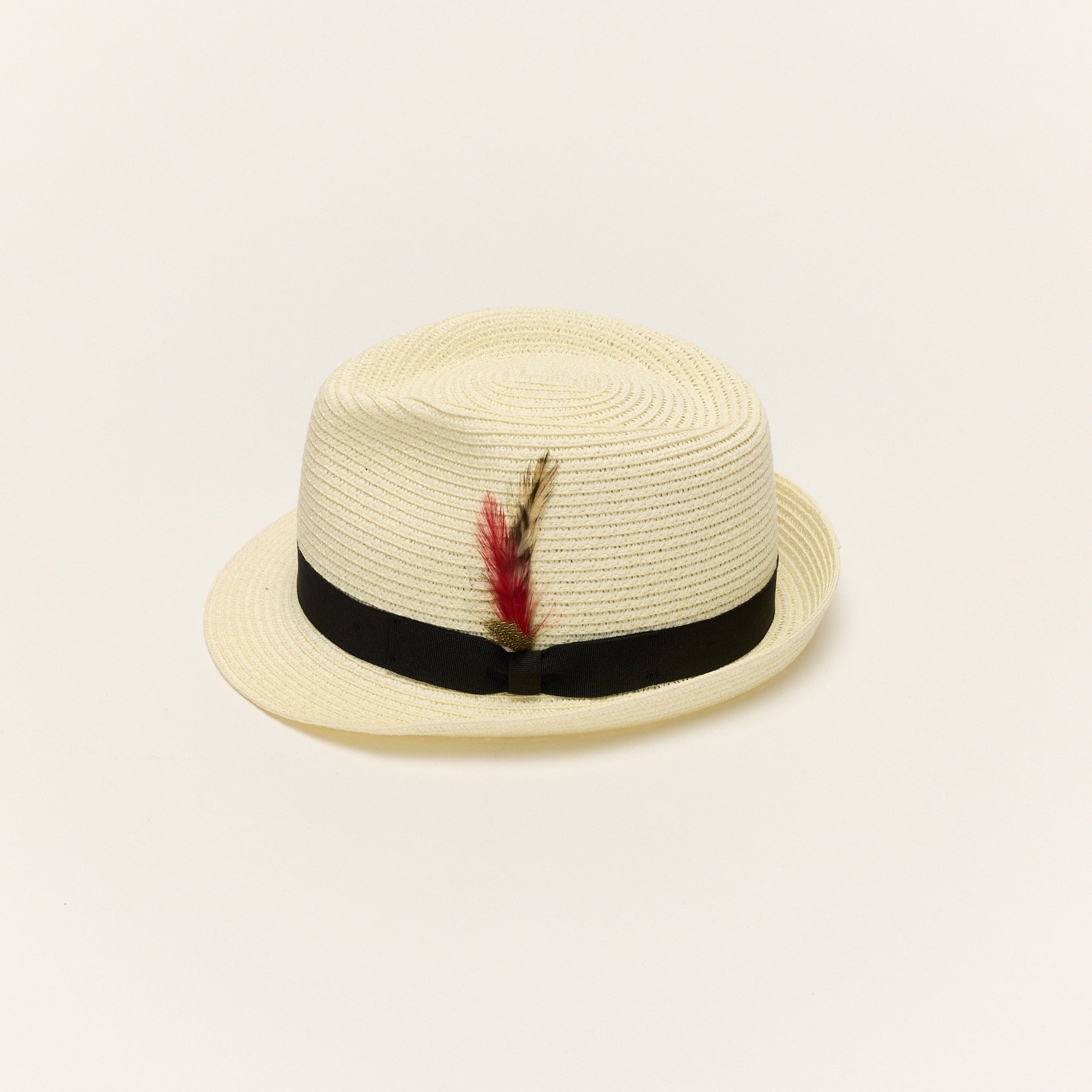 Summer Straw Trilby Hat with Feather