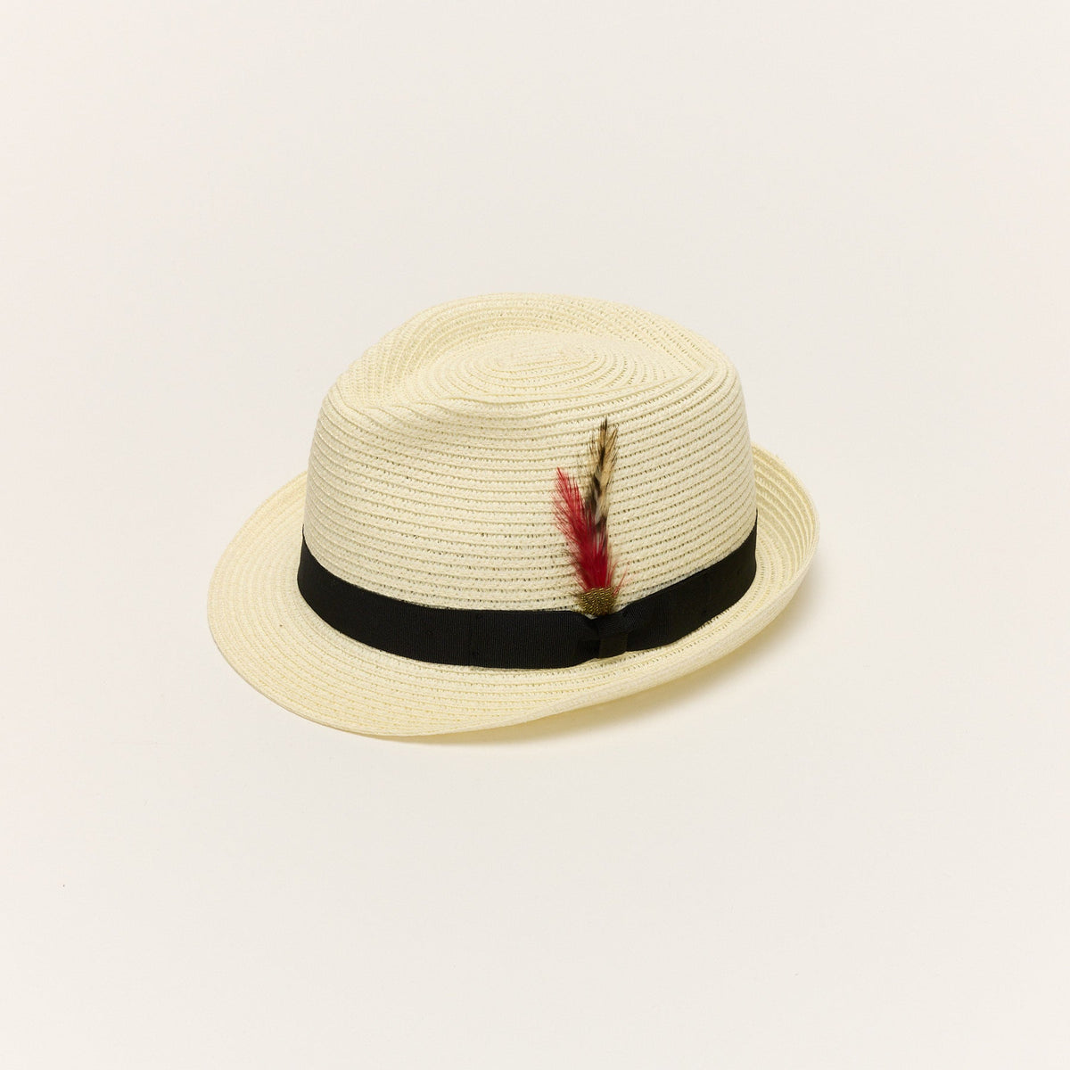 Summer Straw Trilby Hat with Feather