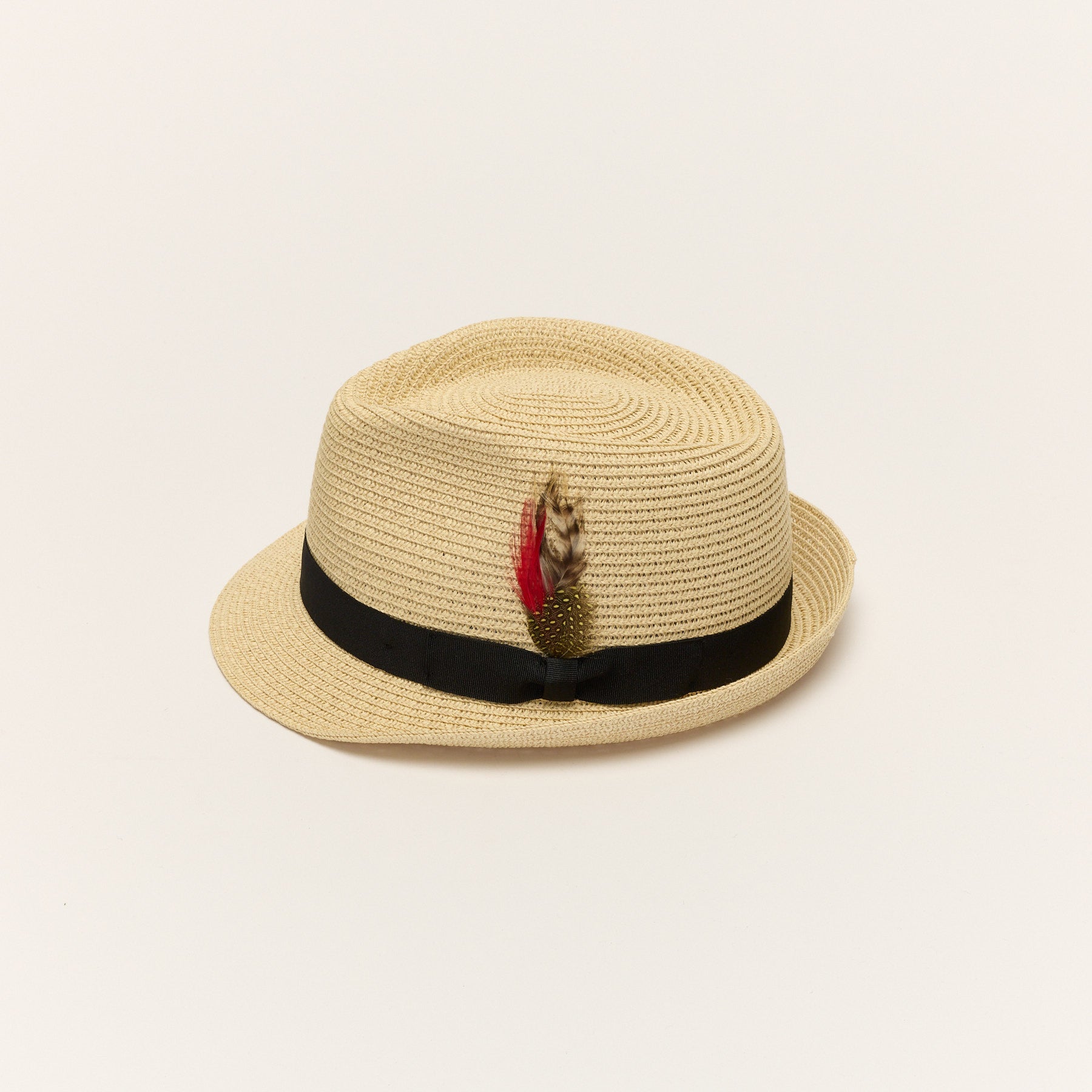 Summer Straw Trilby Hat with Feather