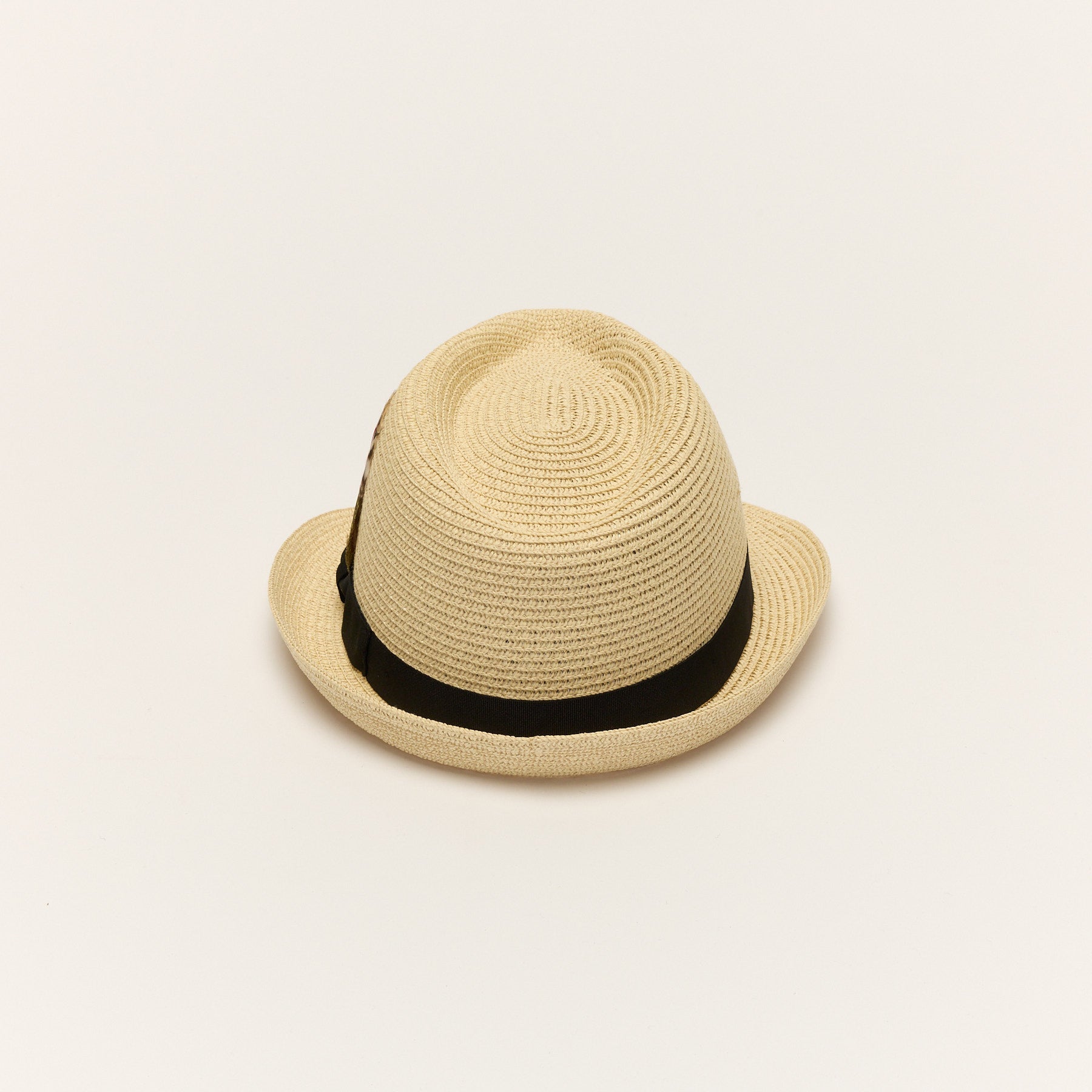 Summer Straw Trilby Hat with Feather