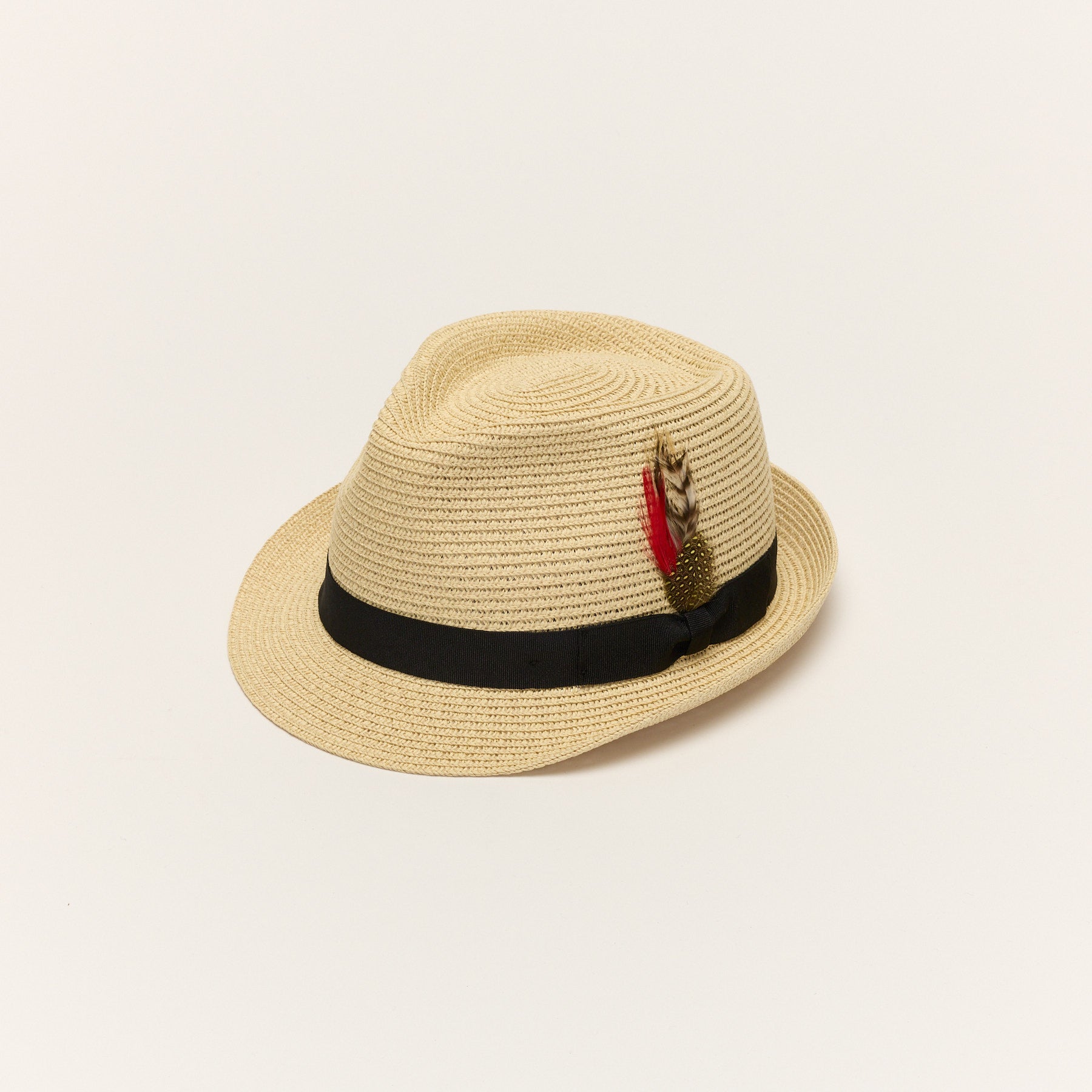 Summer Straw Trilby Hat with Feather