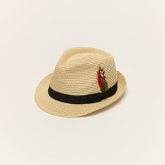 Summer Straw Trilby Hat with Feather