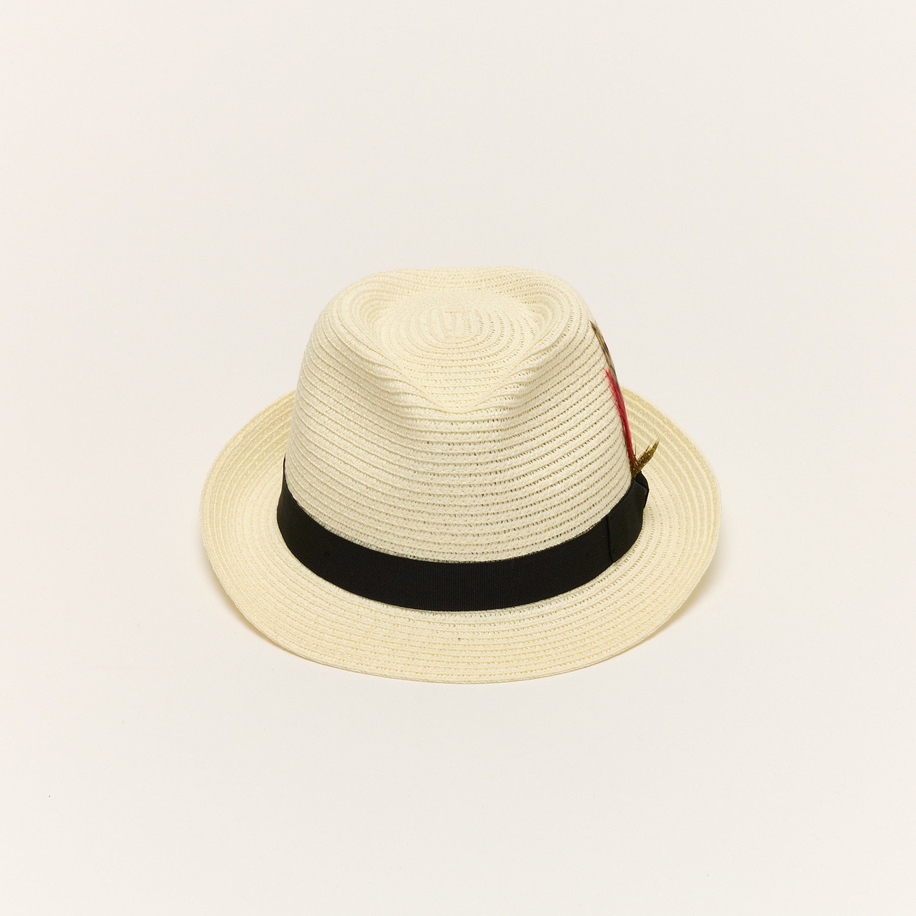 Summer Straw Trilby Hat with Feather