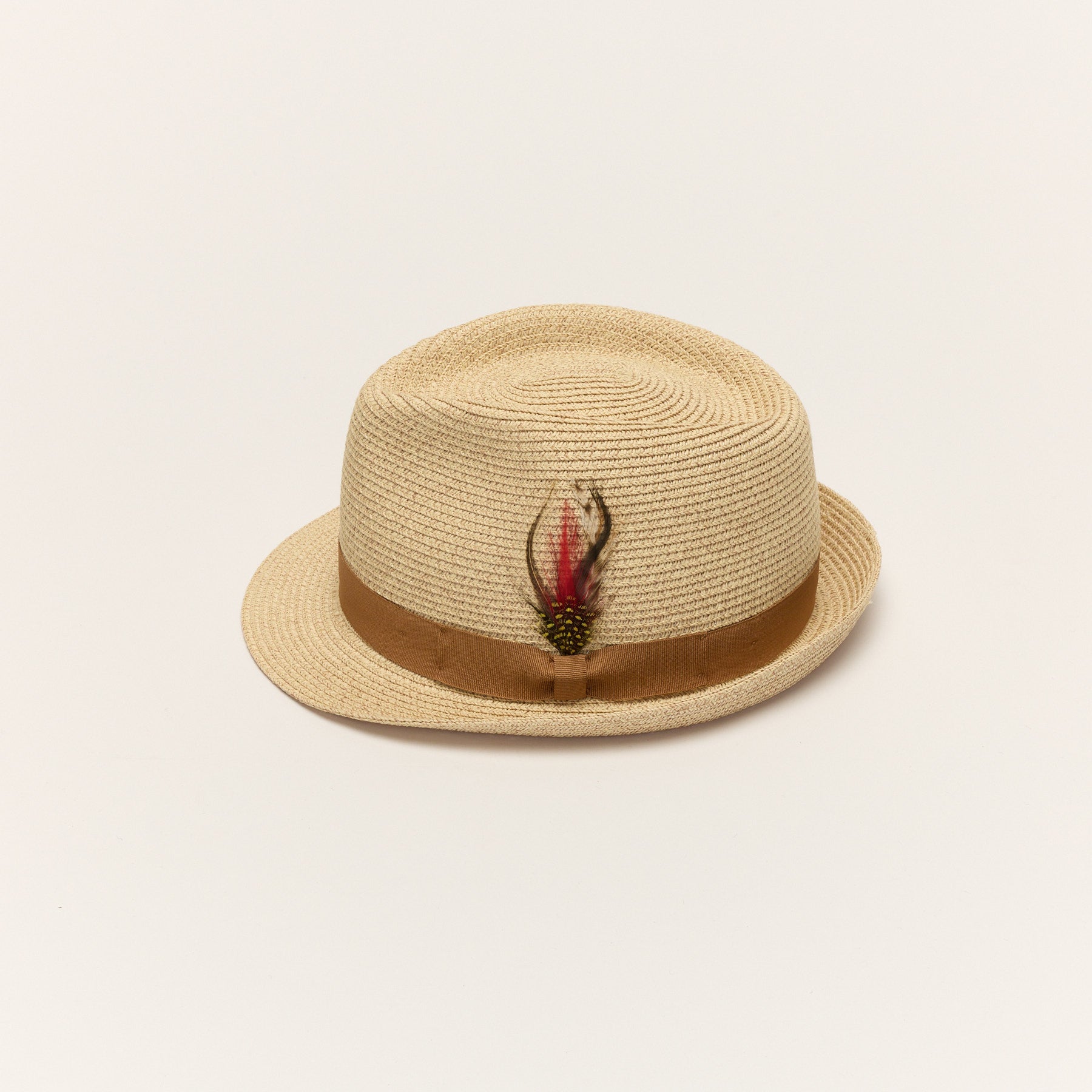Summer Straw Trilby Hat with Feather