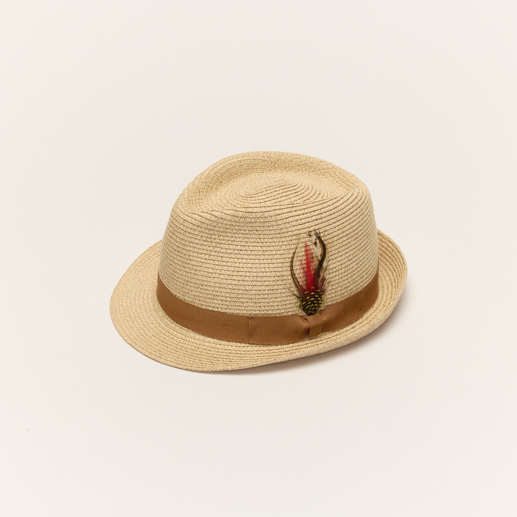 Summer Straw Trilby Hat with Feather