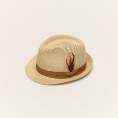 Summer Straw Trilby Hat with Feather