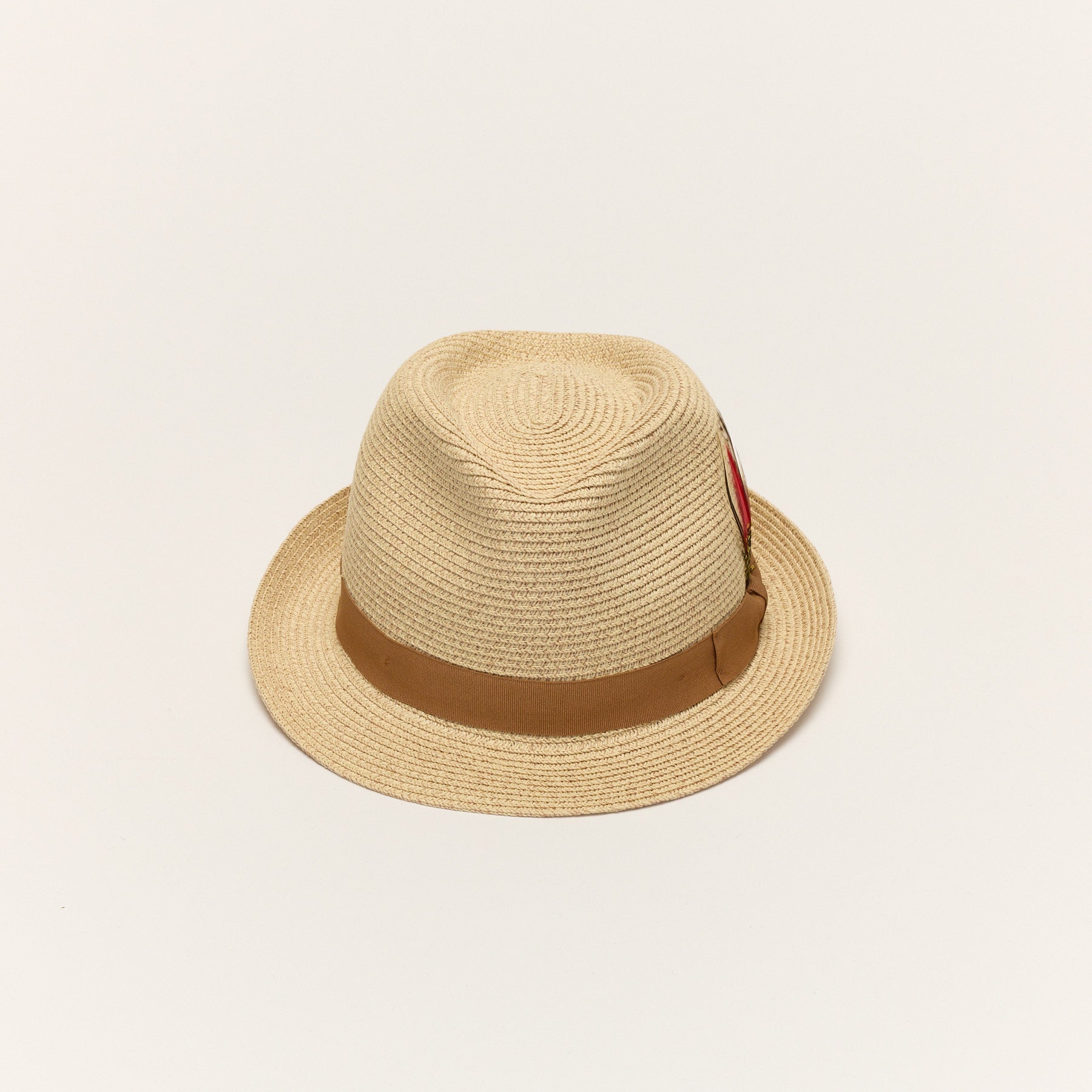 Summer Straw Trilby Hat with Feather
