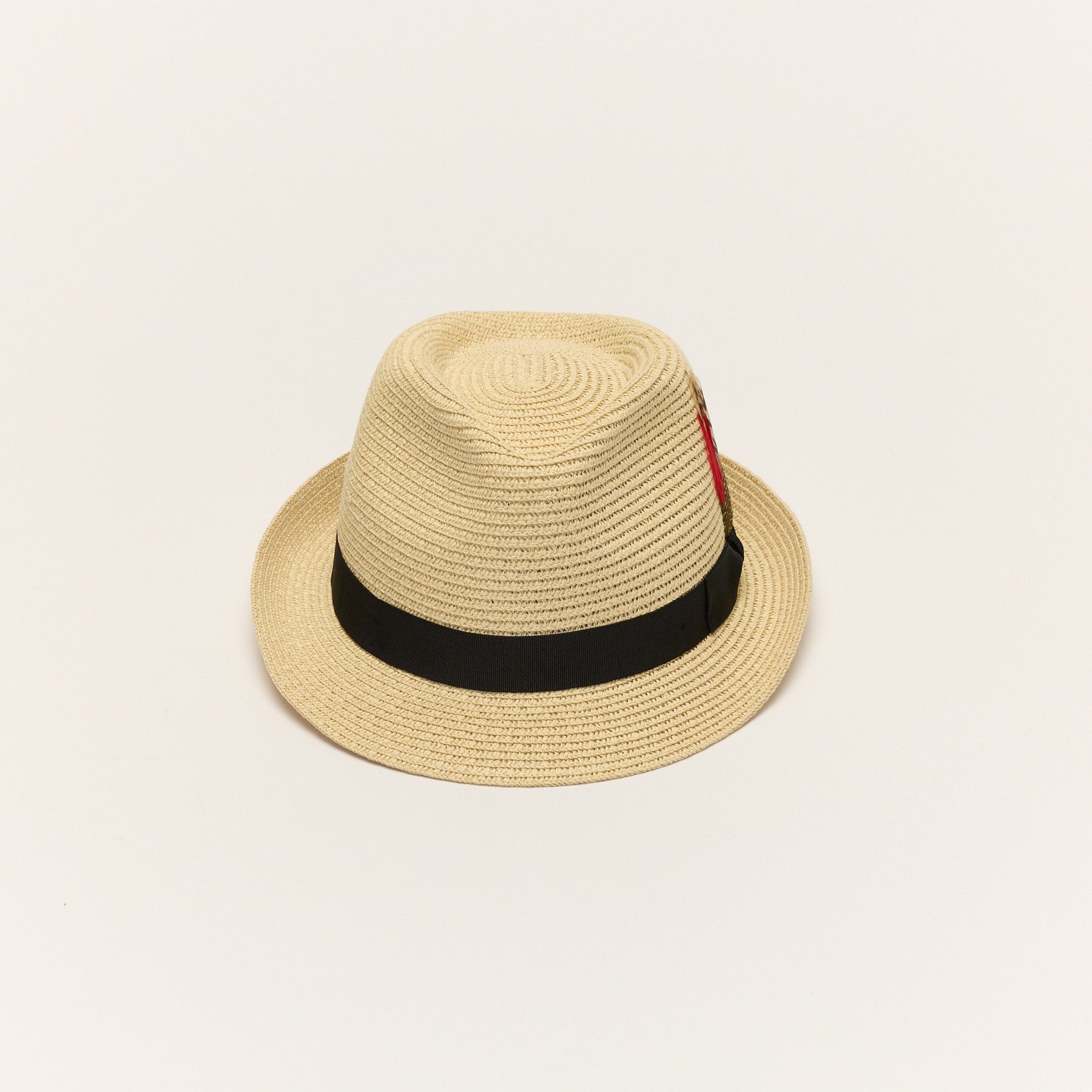 Summer Straw Trilby Hat with Feather