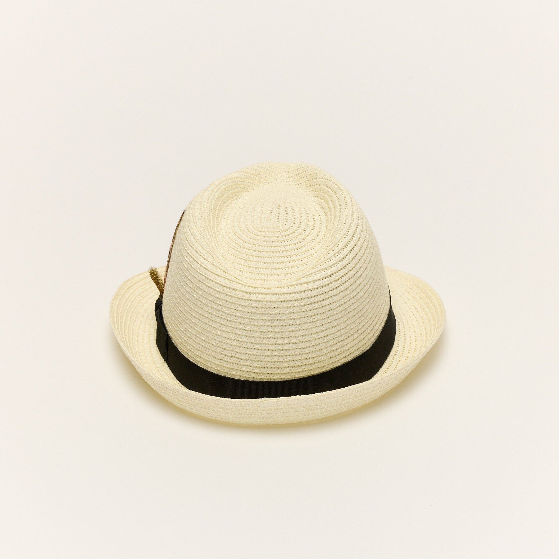 Summer Straw Trilby Hat with Feather