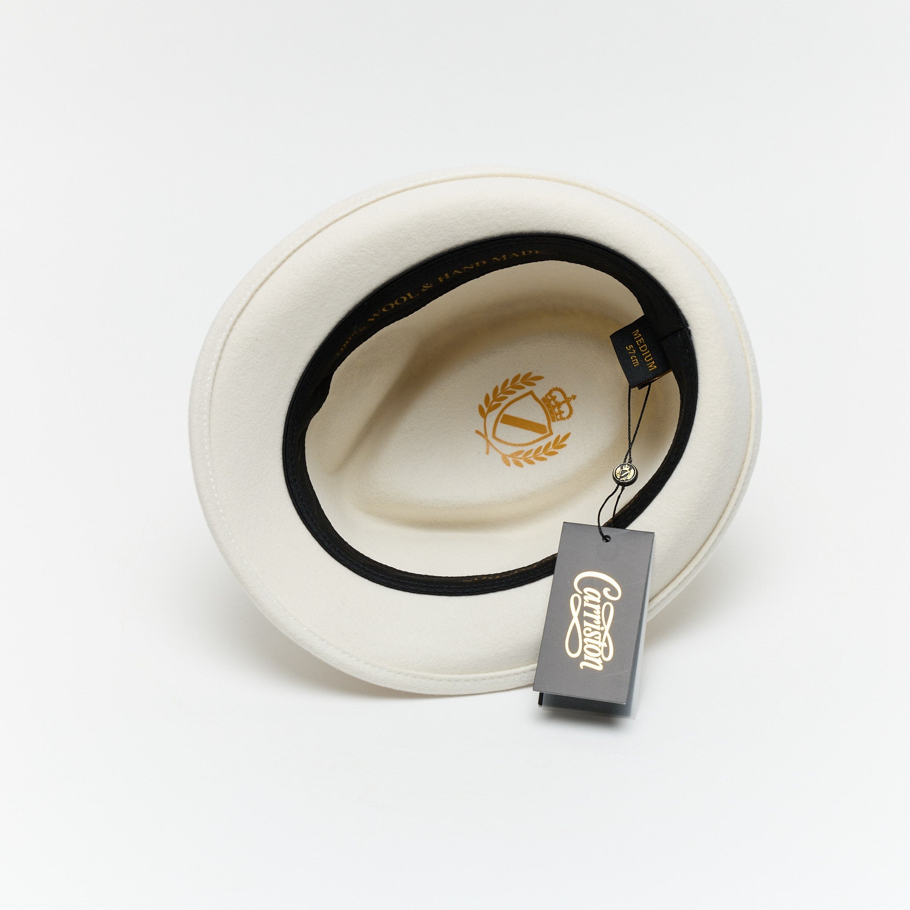 White Wool Felt Trilby Hat with Teardrop Crown