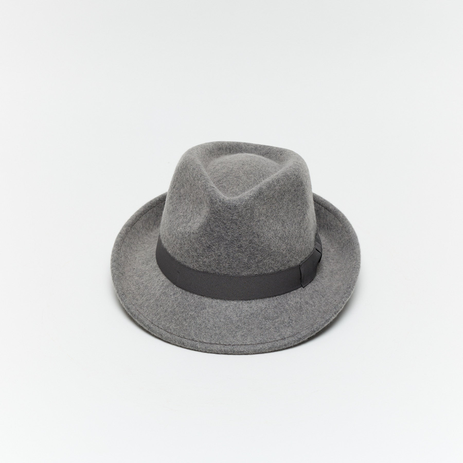 White Wool Felt Trilby Hat with Teardrop Crown