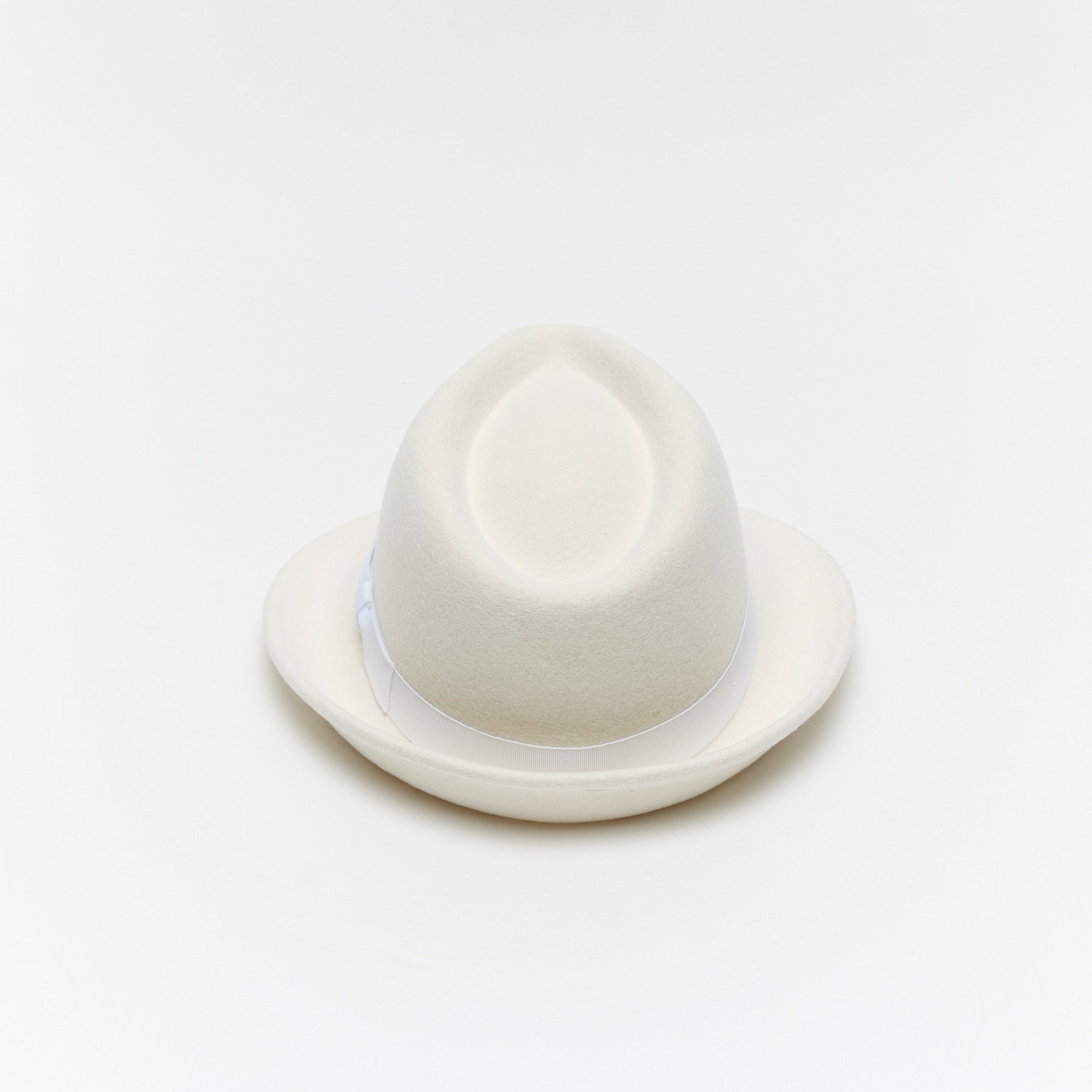 White Wool Felt Trilby Hat with Teardrop Crown