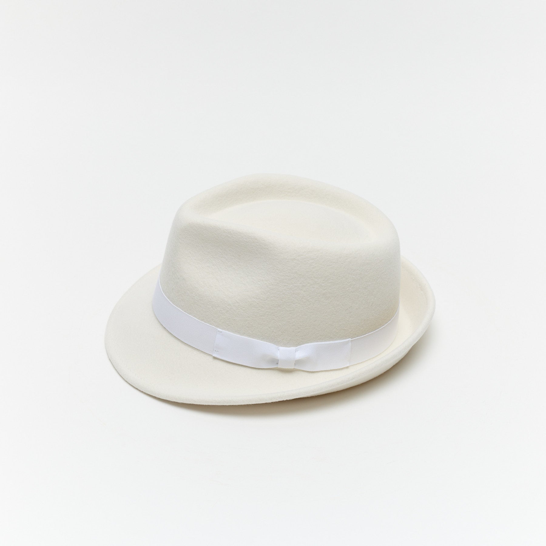 White Wool Felt Trilby Hat with Teardrop Crown
