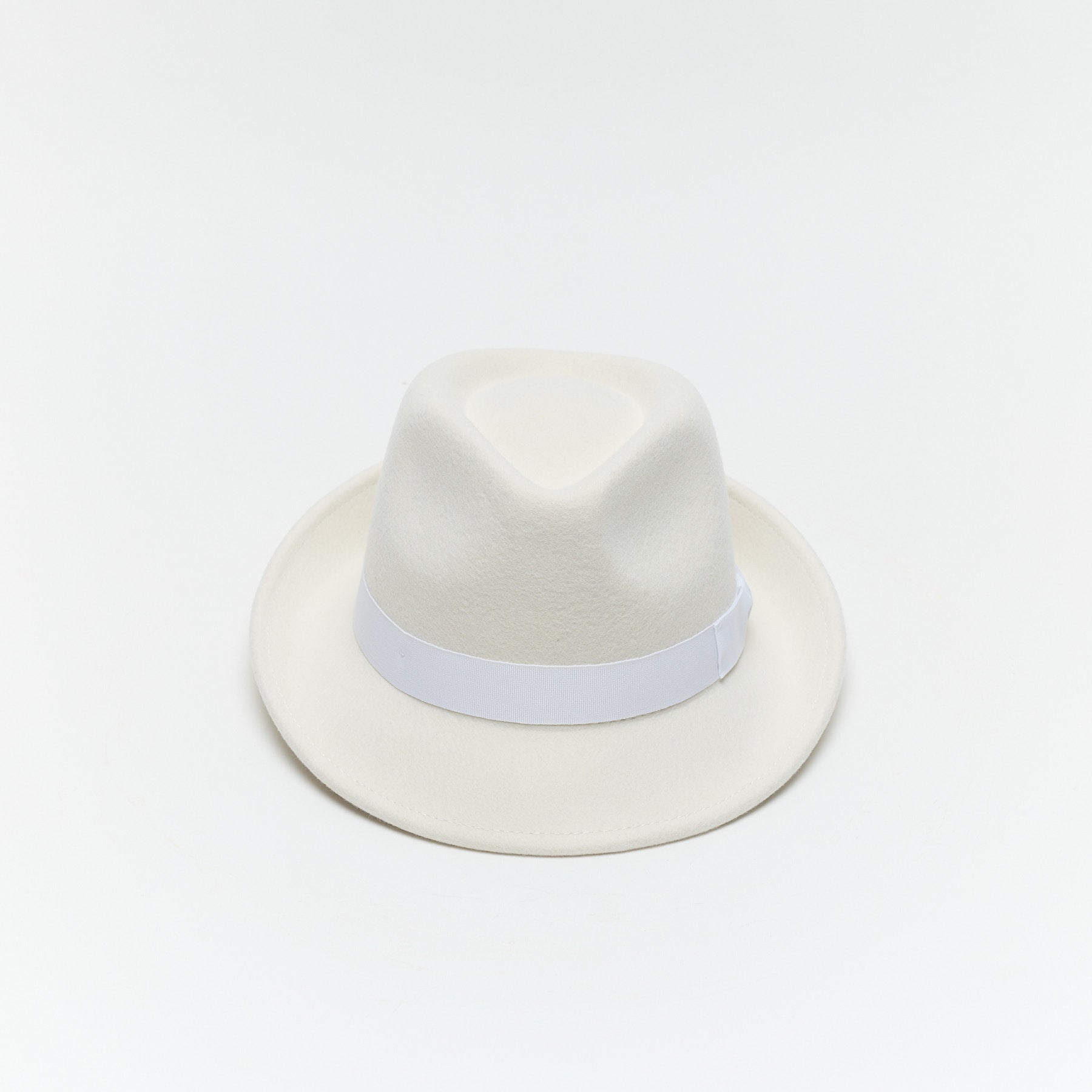 White Wool Felt Trilby Hat with Teardrop Crown
