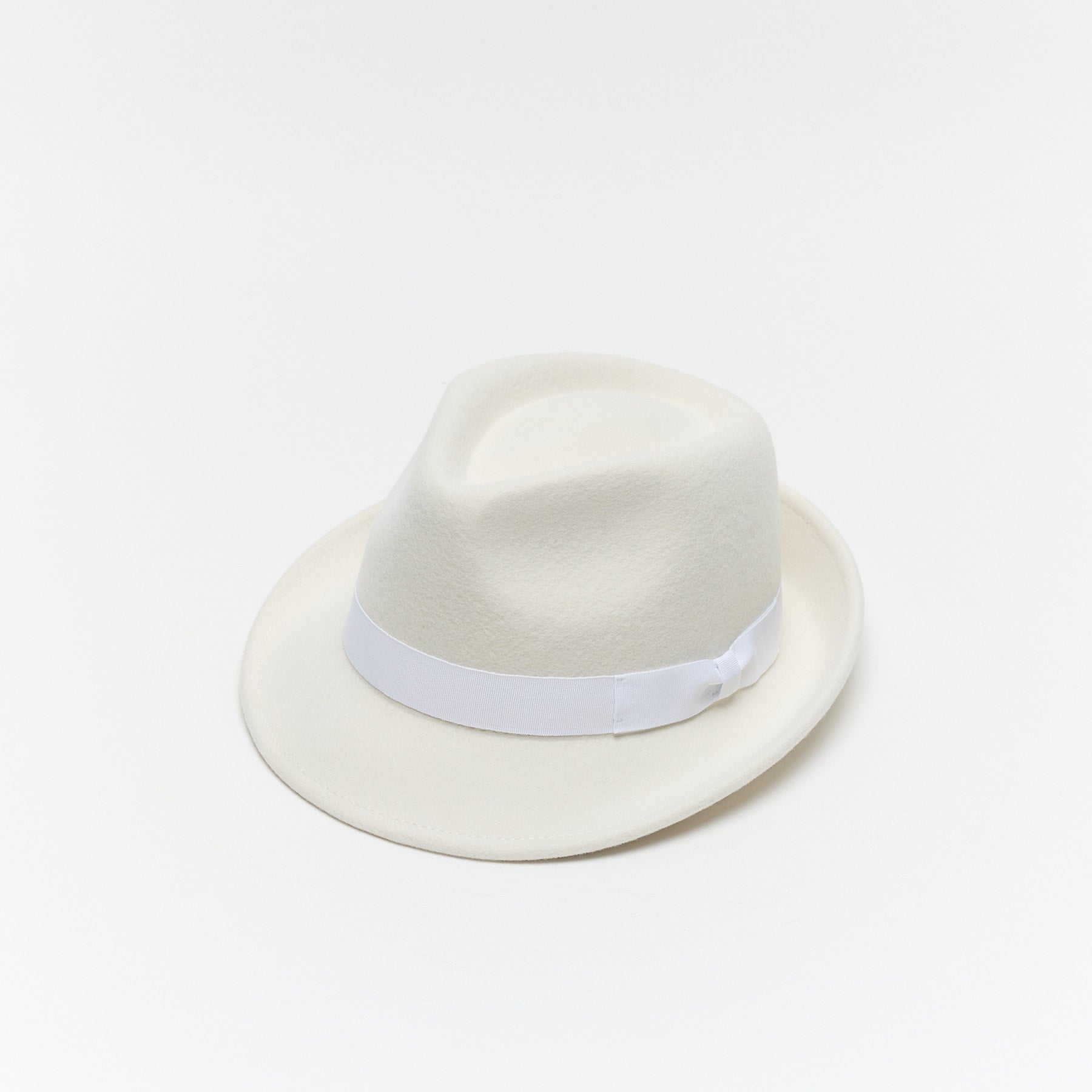 White Wool Felt Trilby Hat with Teardrop Crown
