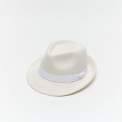 White Wool Felt Trilby Hat with Teardrop Crown