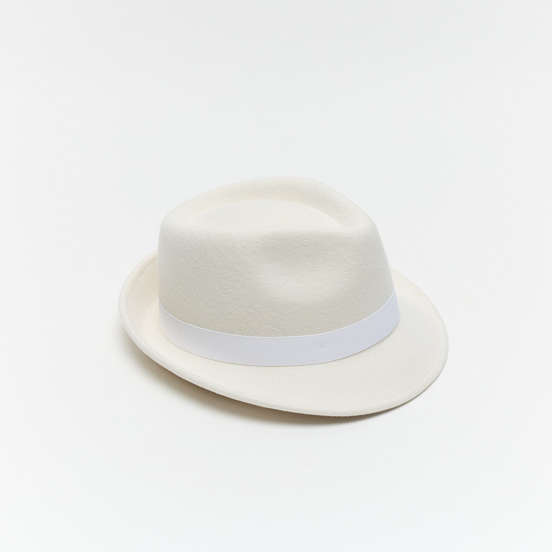 White Wool Felt Trilby Hat with Teardrop Crown