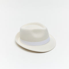 White Wool Felt Trilby Hat with Teardrop Crown