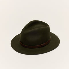 Dark green wool felt fedora hat front view