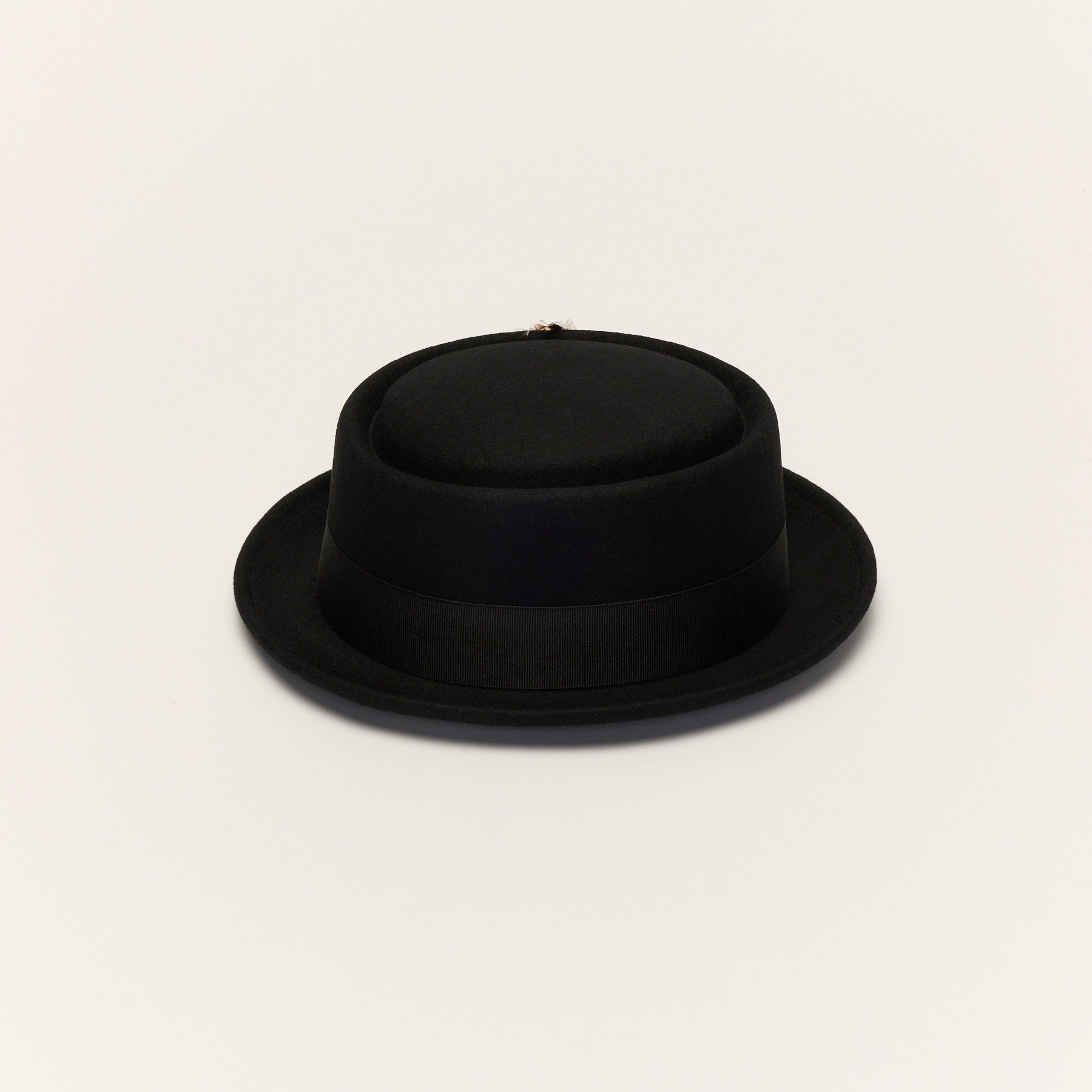 Wool Pork Pie Hat Flat Crown Feather