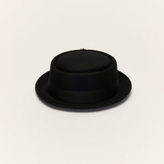 Wool Pork Pie Hat Flat Crown Feather