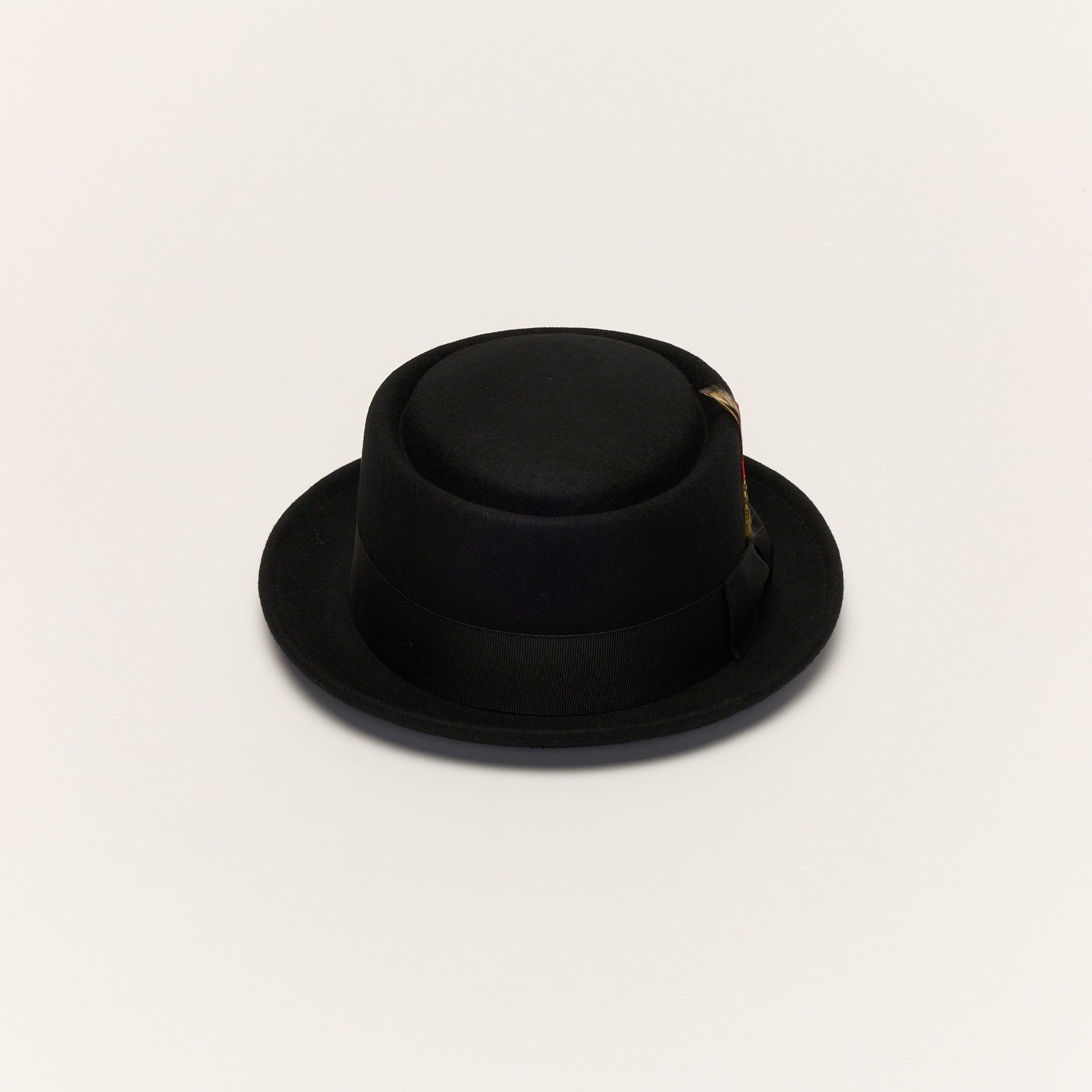 Wool Pork Pie Hat Flat Crown Feather