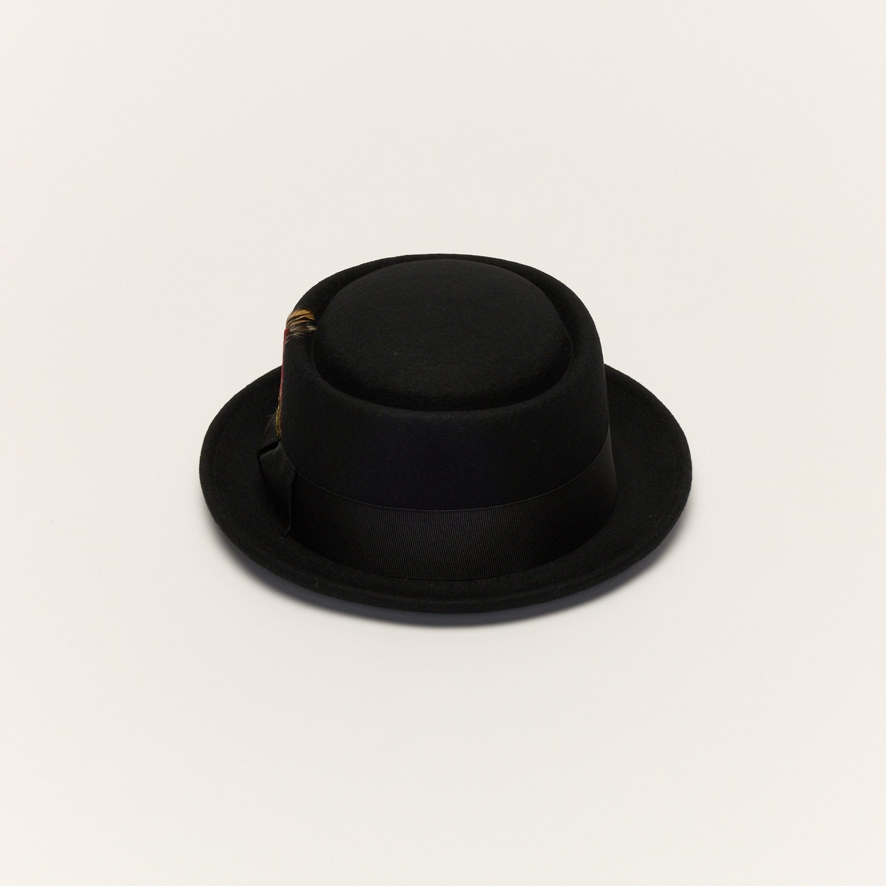 Wool Pork Pie Hat Flat Crown Feather